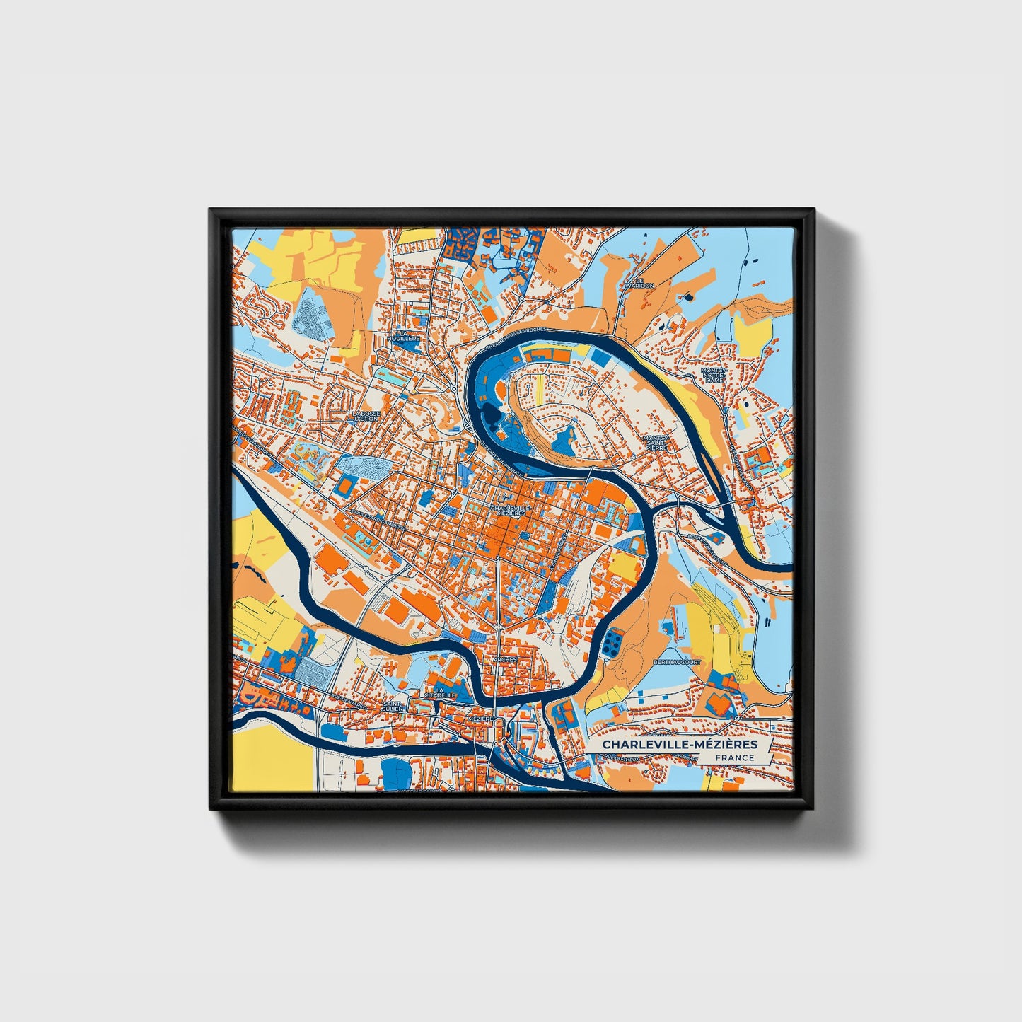 Charleville-Mézières France Colorful City Map Canvas Print • Black Framed