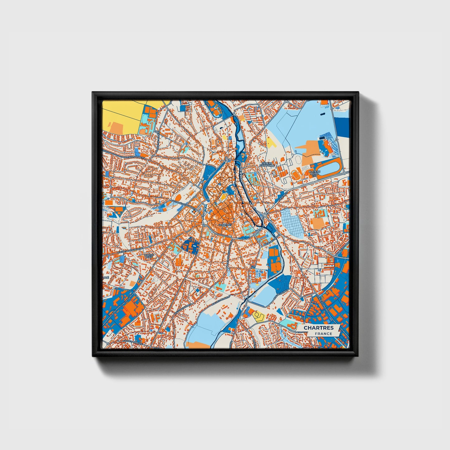 Chartres France Colorful City Map Canvas Print • Black Framed