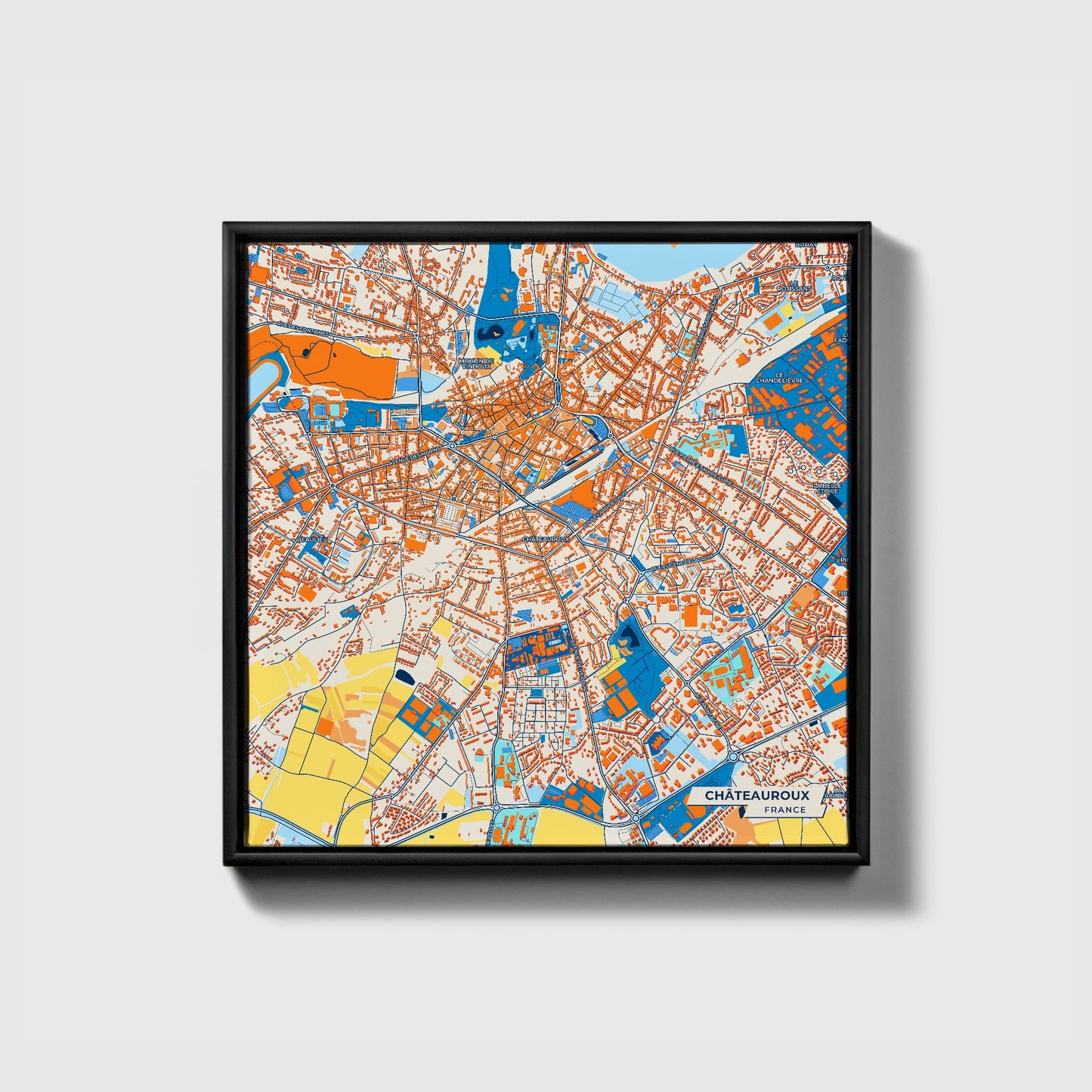 Châteauroux France Colorful City Map Canvas Print • Black Framed