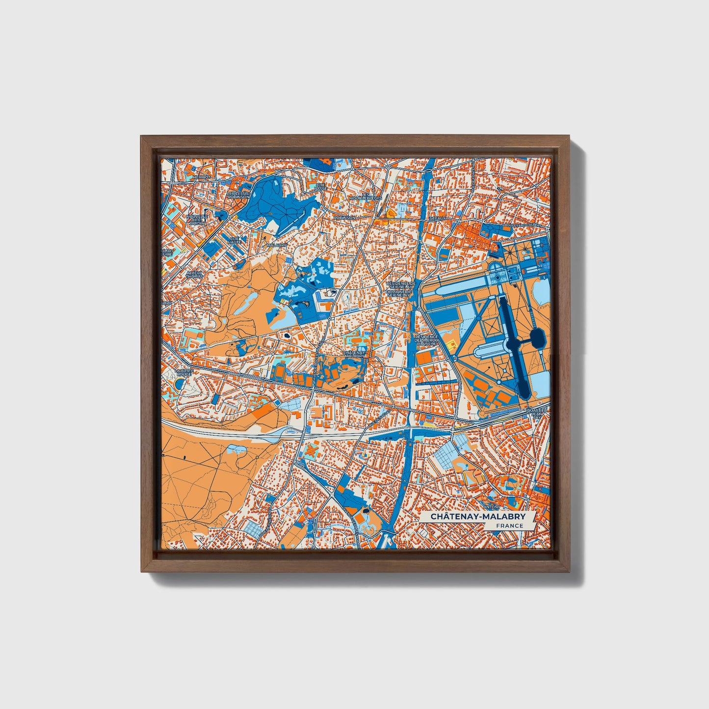 Châtenay-Malabry France Colorful City Map Canvas Print • Dark Wooden Framed