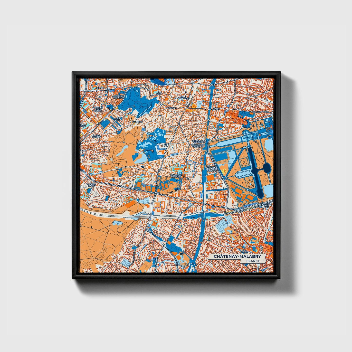 Châtenay-Malabry France Colorful City Map Canvas Print • Black Framed