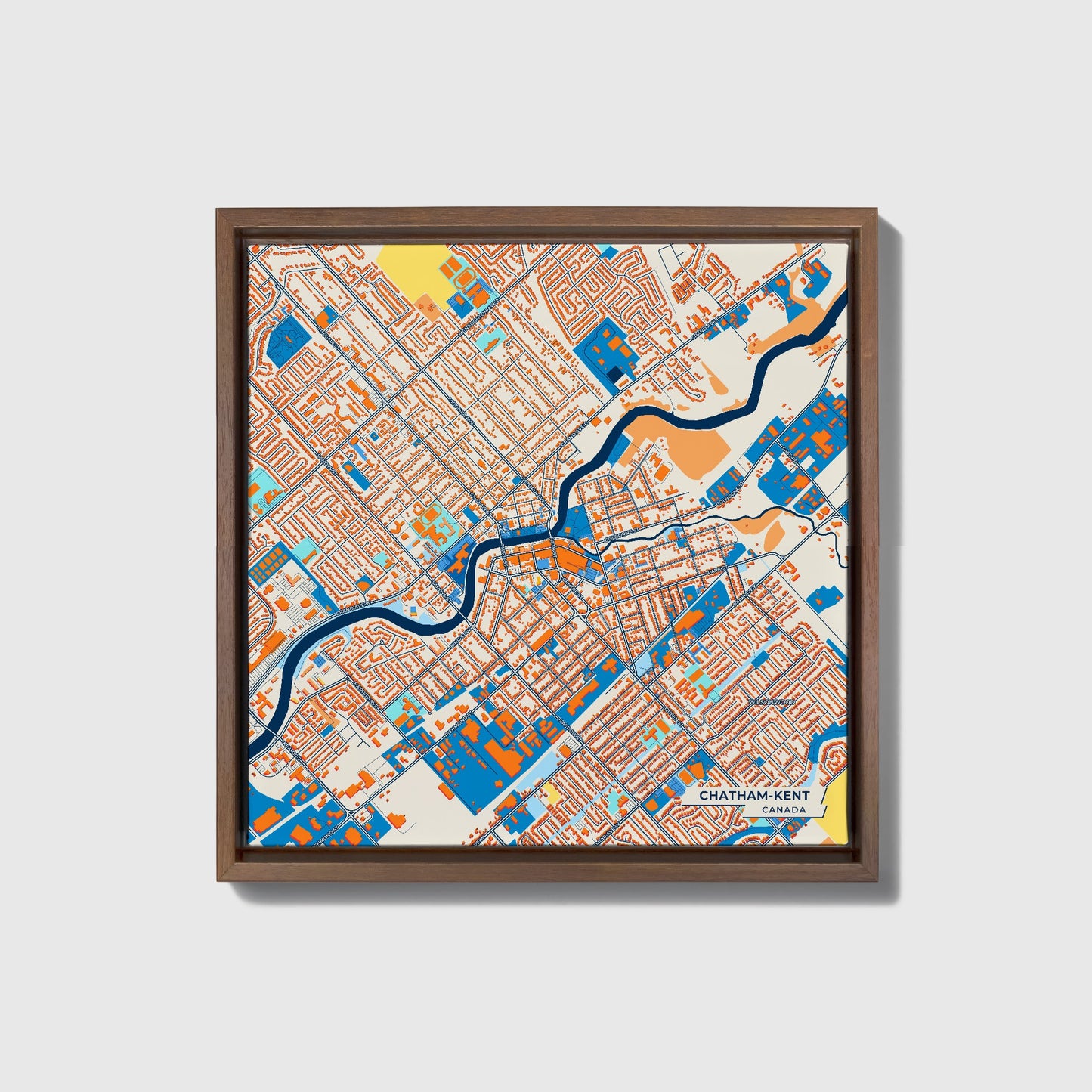 Chatham-Kent Canada Colorful City Map Canvas Print • Dark Wooden Framed