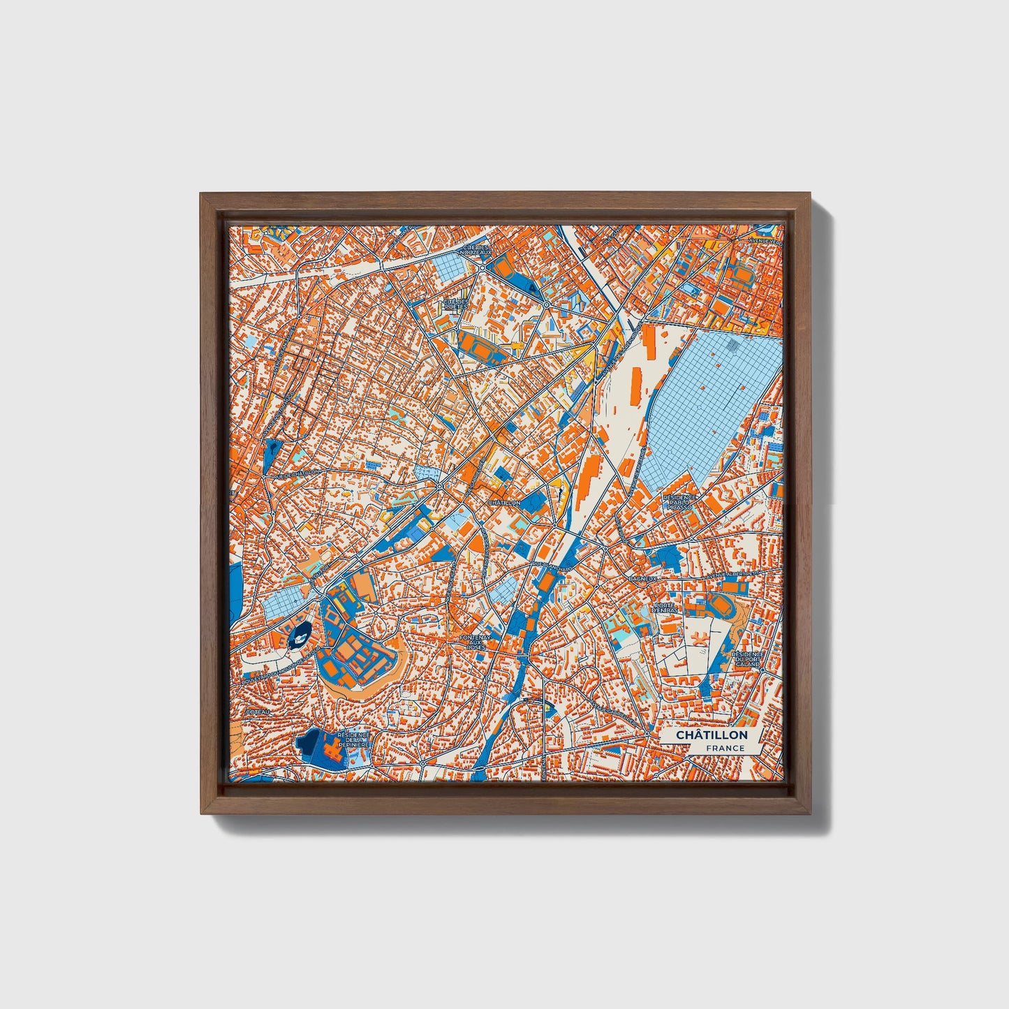 Châtillon France Colorful City Map Canvas Print • Dark Wooden Framed