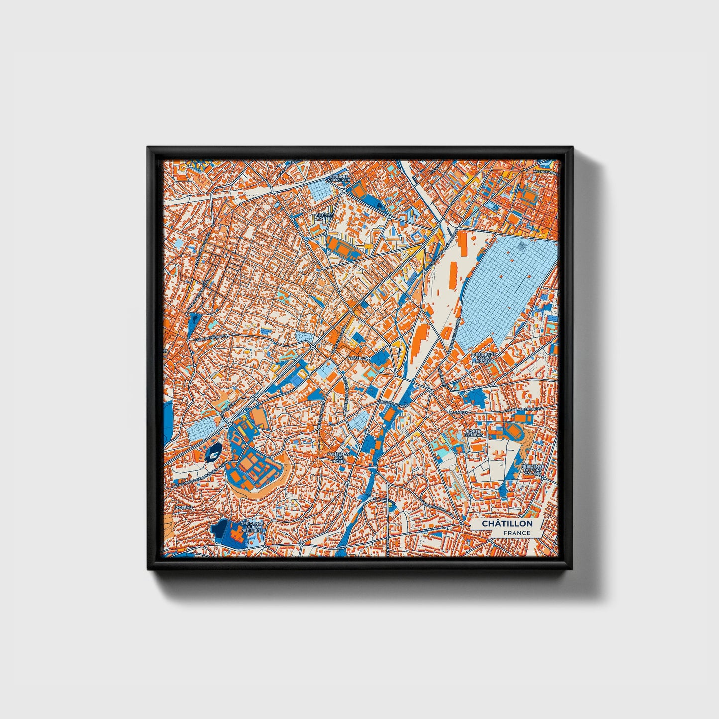 Châtillon France Colorful City Map Canvas Print • Black Framed