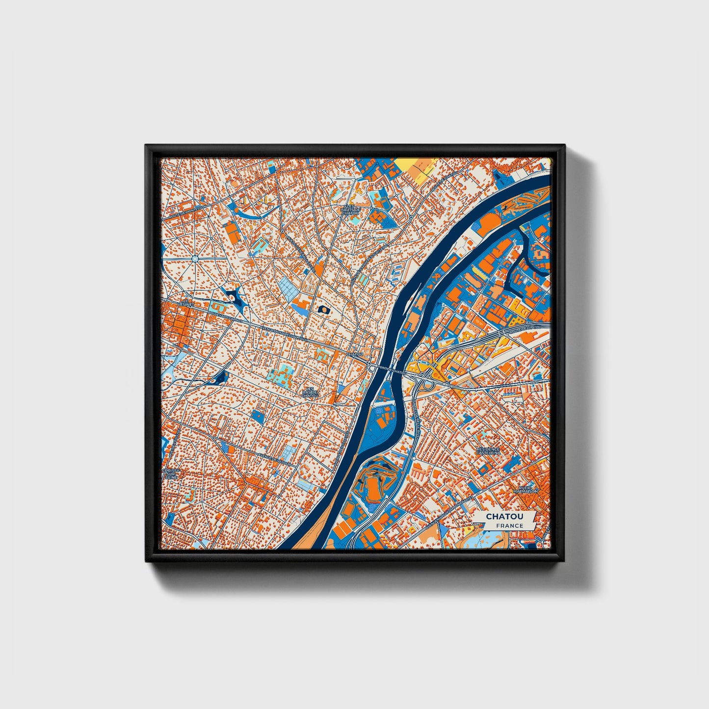 Chatou France Colorful City Map Canvas Print • Black Framed