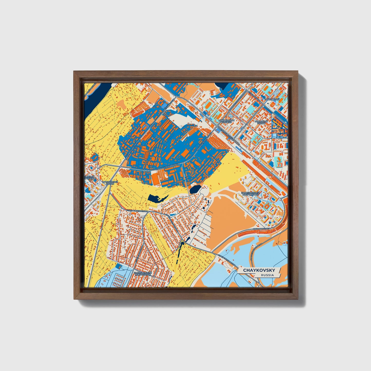 Чайковский Russia Colorful City Map Canvas Print • Dark Wooden Framed