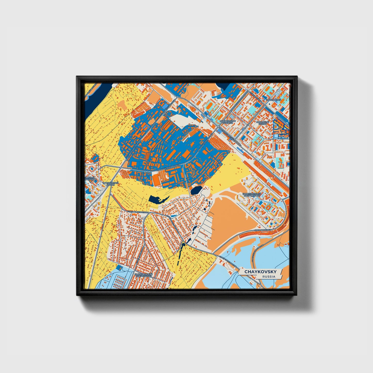 Чайковский Russia Colorful City Map Canvas Print • Black Framed