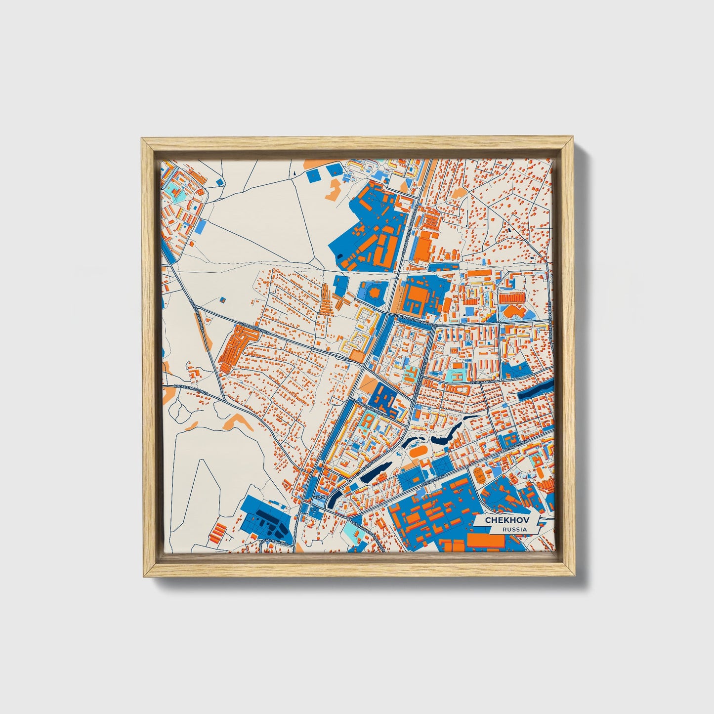 Чехова Russia Colorful City Map Canvas Print • Natural Wooden Framed