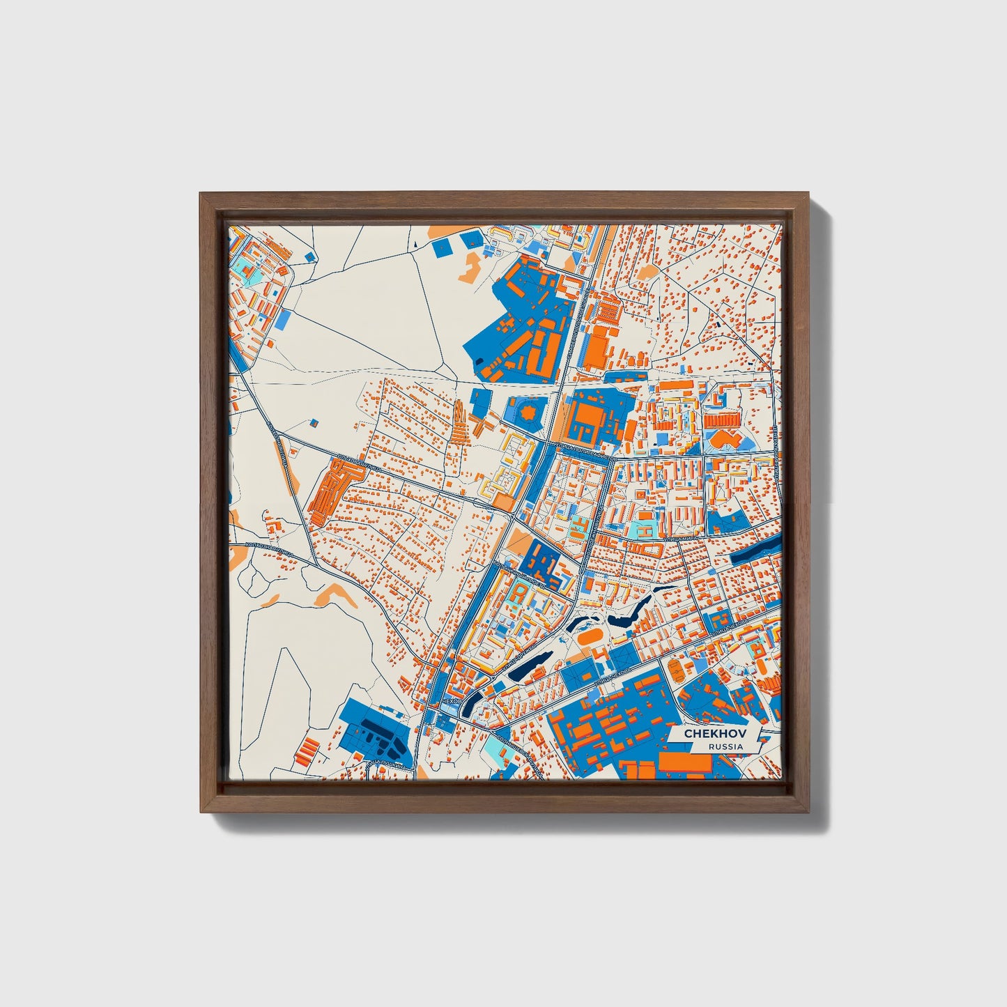 Чехова Russia Colorful City Map Canvas Print • Dark Wooden Framed