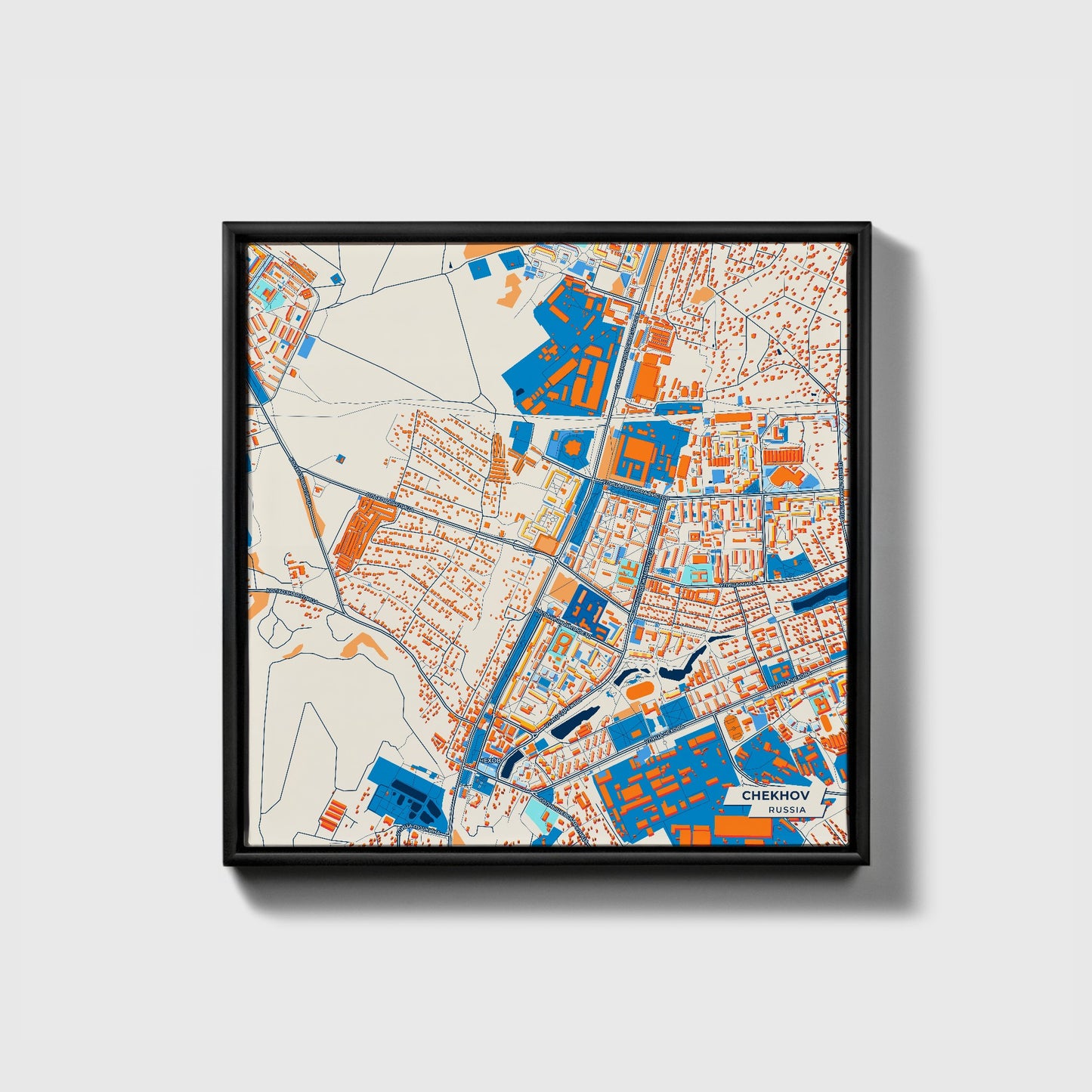 Чехова Russia Colorful City Map Canvas Print • Black Framed