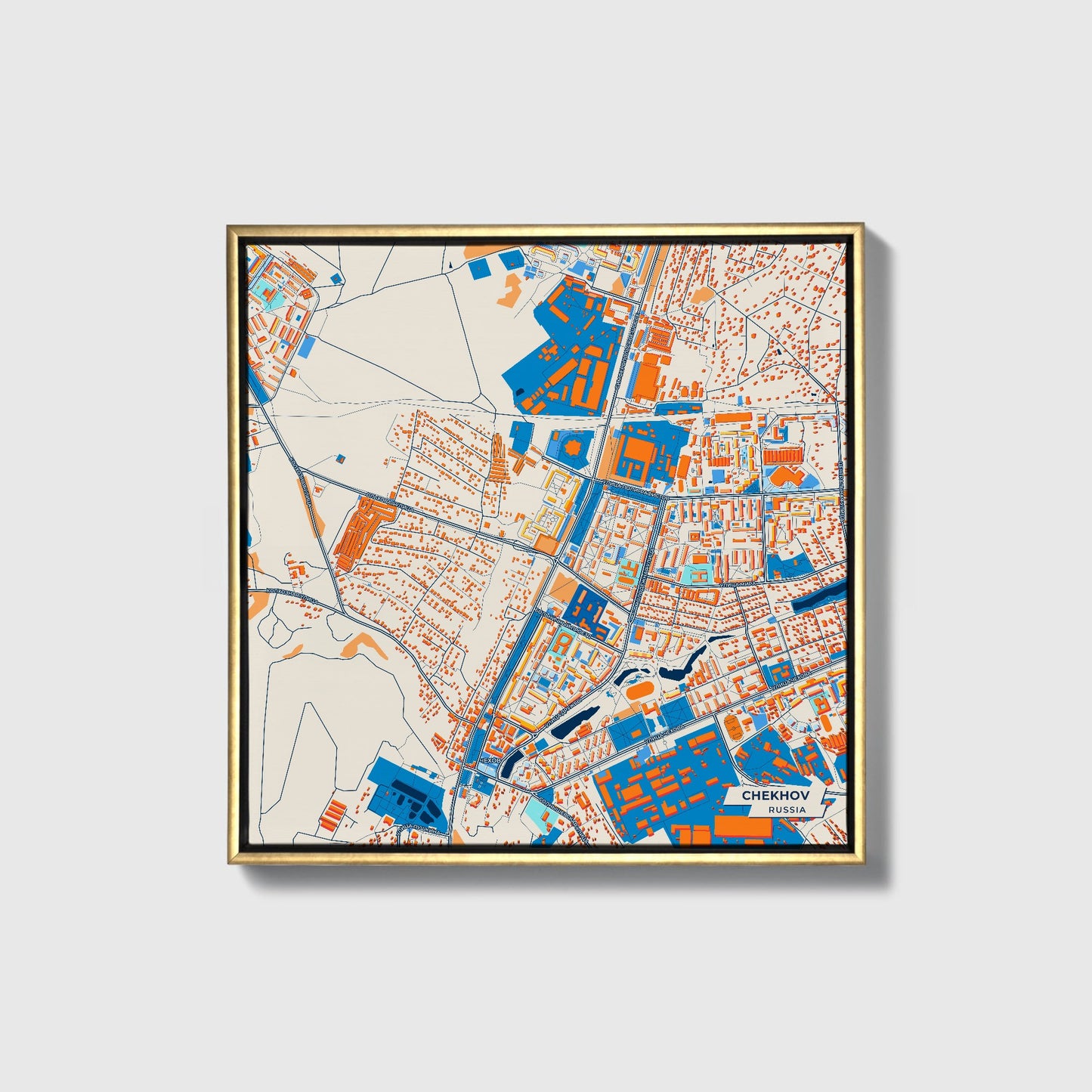 Чехова Russia Colorful City Map Canvas Print • Gold Framed