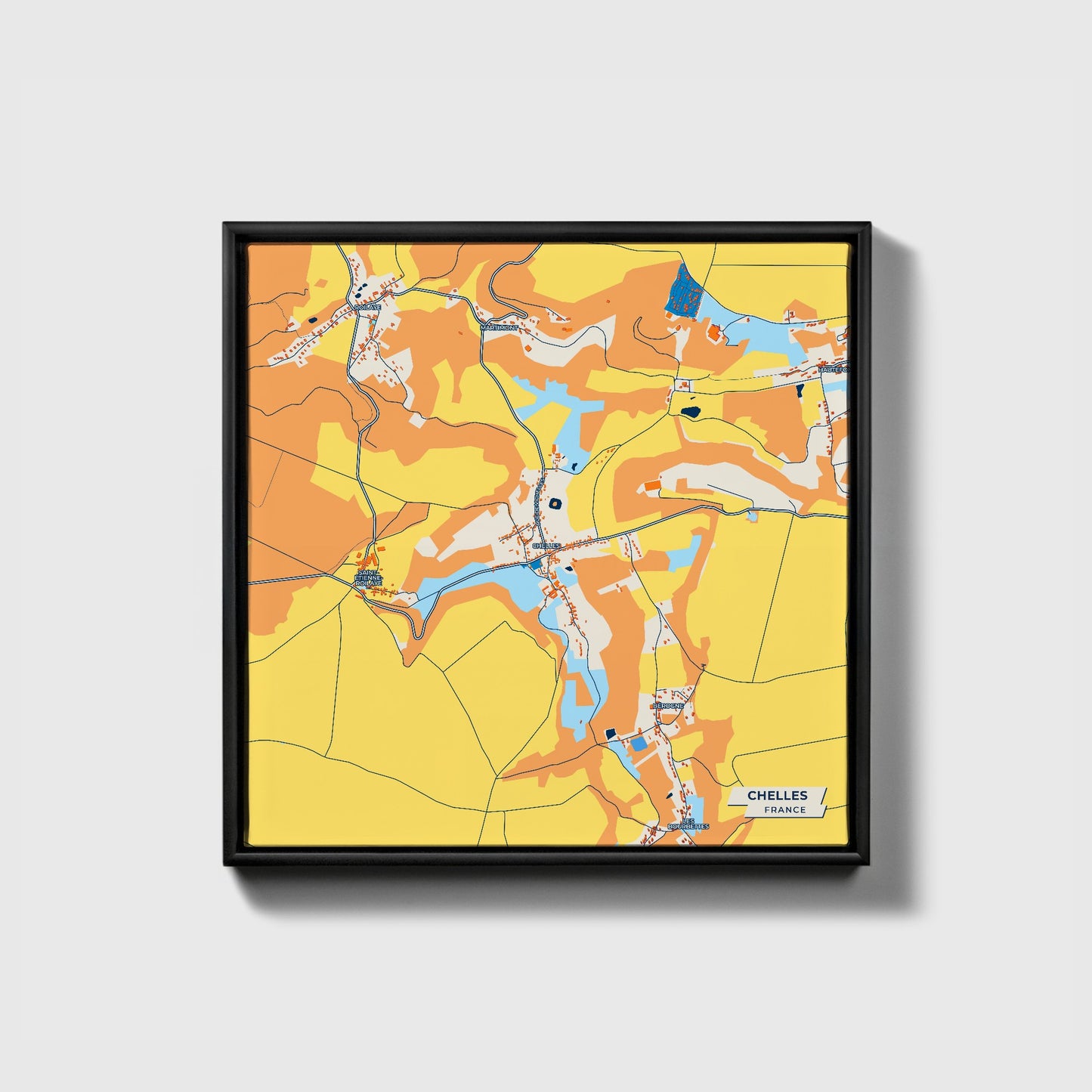 Chelles France Colorful City Map Canvas Print • Black Framed