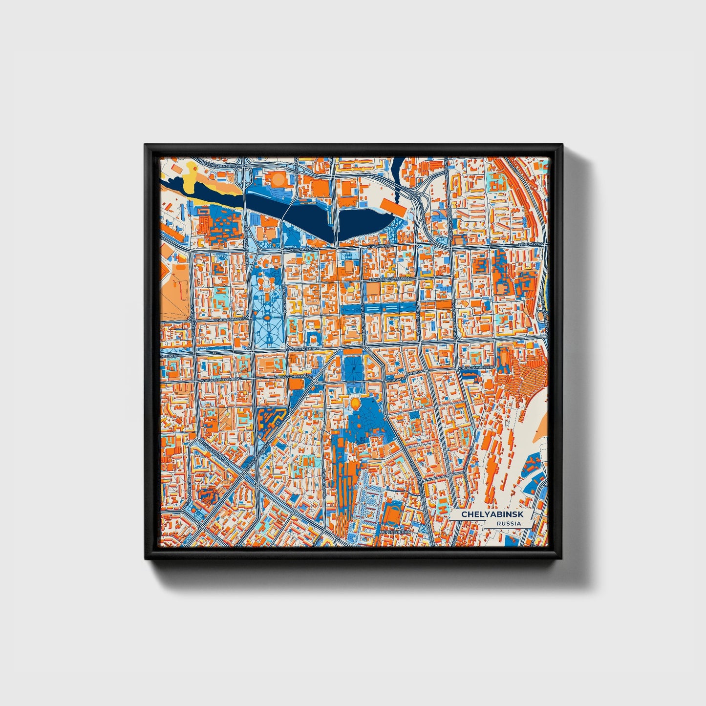 Челябинск Russia Colorful City Map Canvas Print • Black Framed
