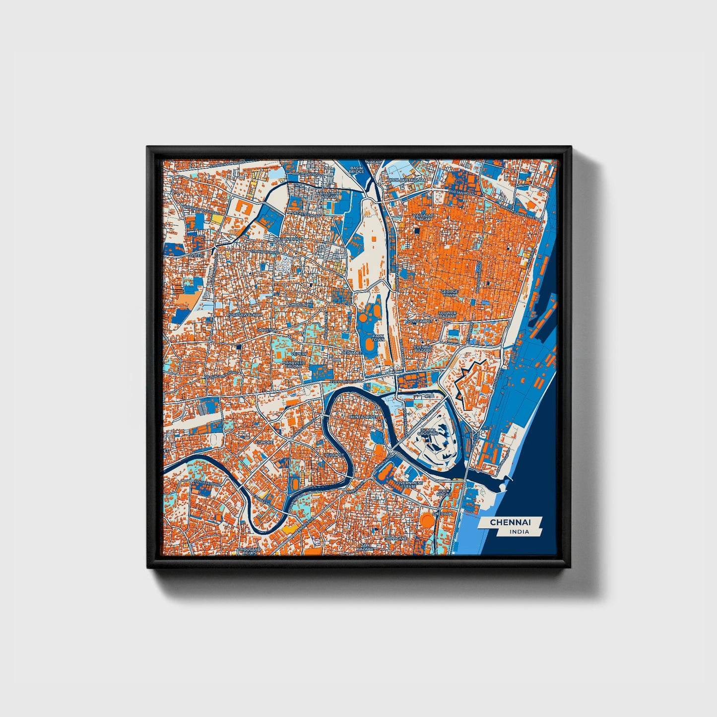 Chennai India Colorful City Map Canvas Print • Black Framed