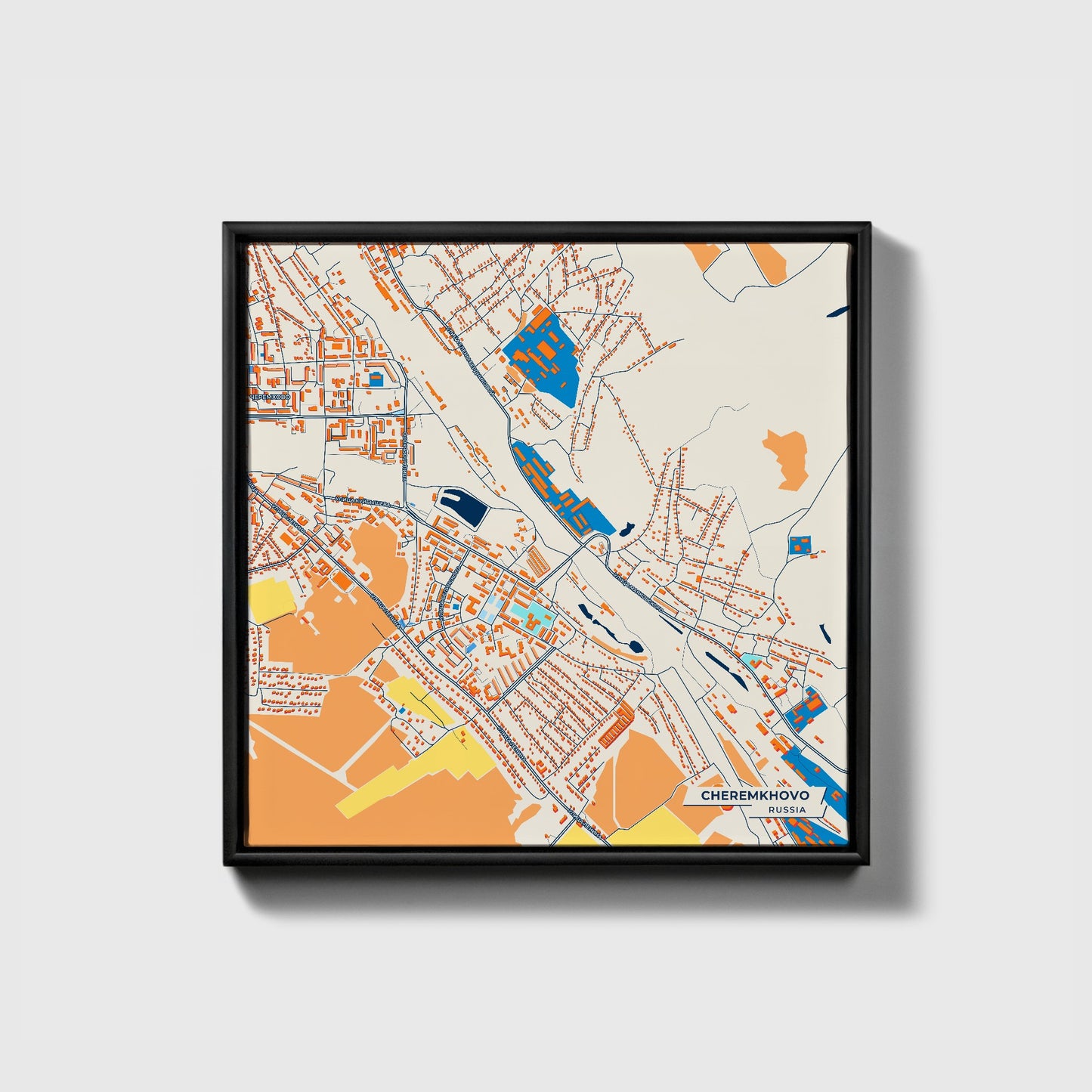 Черемхово Russia Colorful City Map Canvas Print • Black Framed