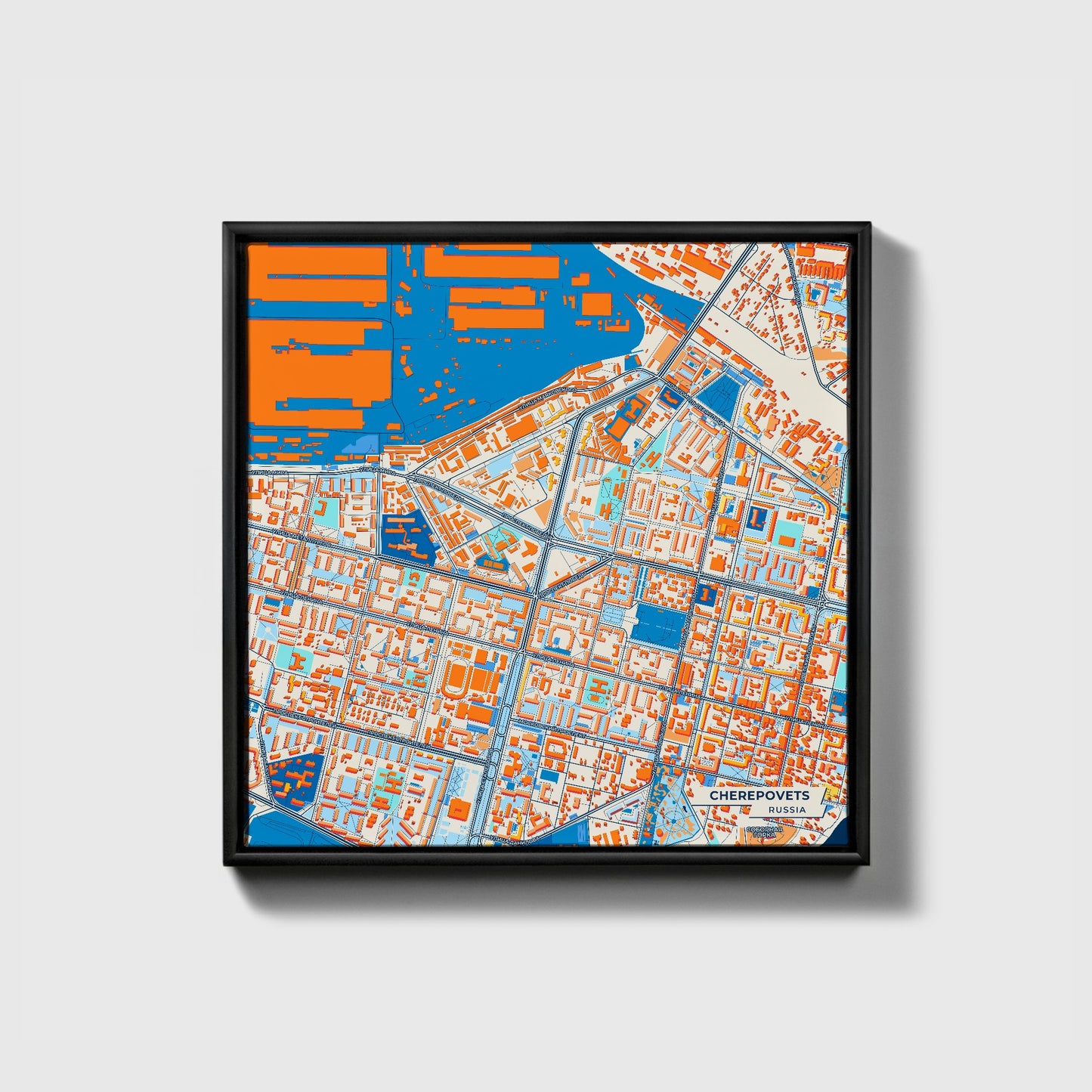 Череповецкий Russia Colorful City Map Canvas Print • Black Framed