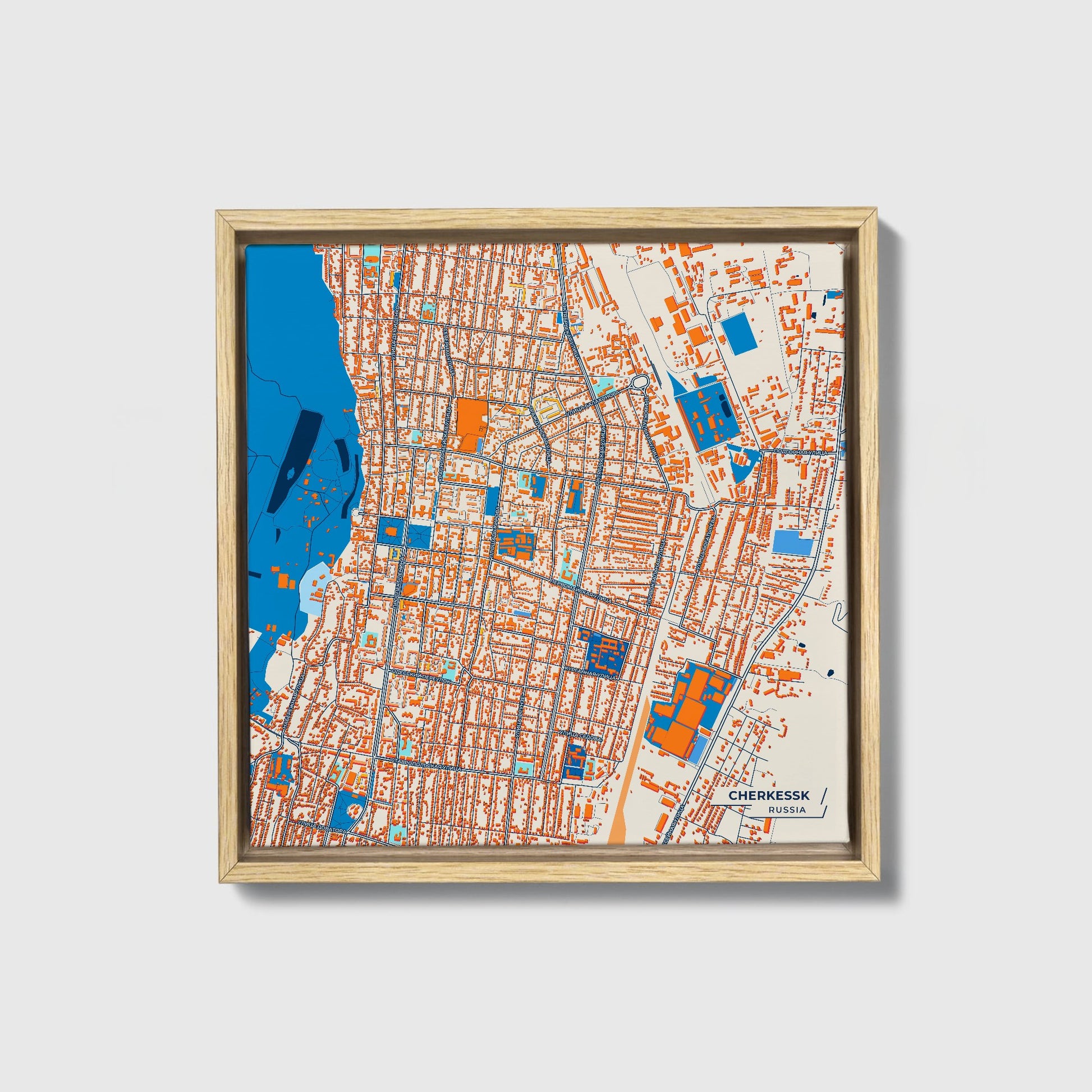 Черкесск Russia Colorful City Map Canvas Print • Natural Wooden Framed