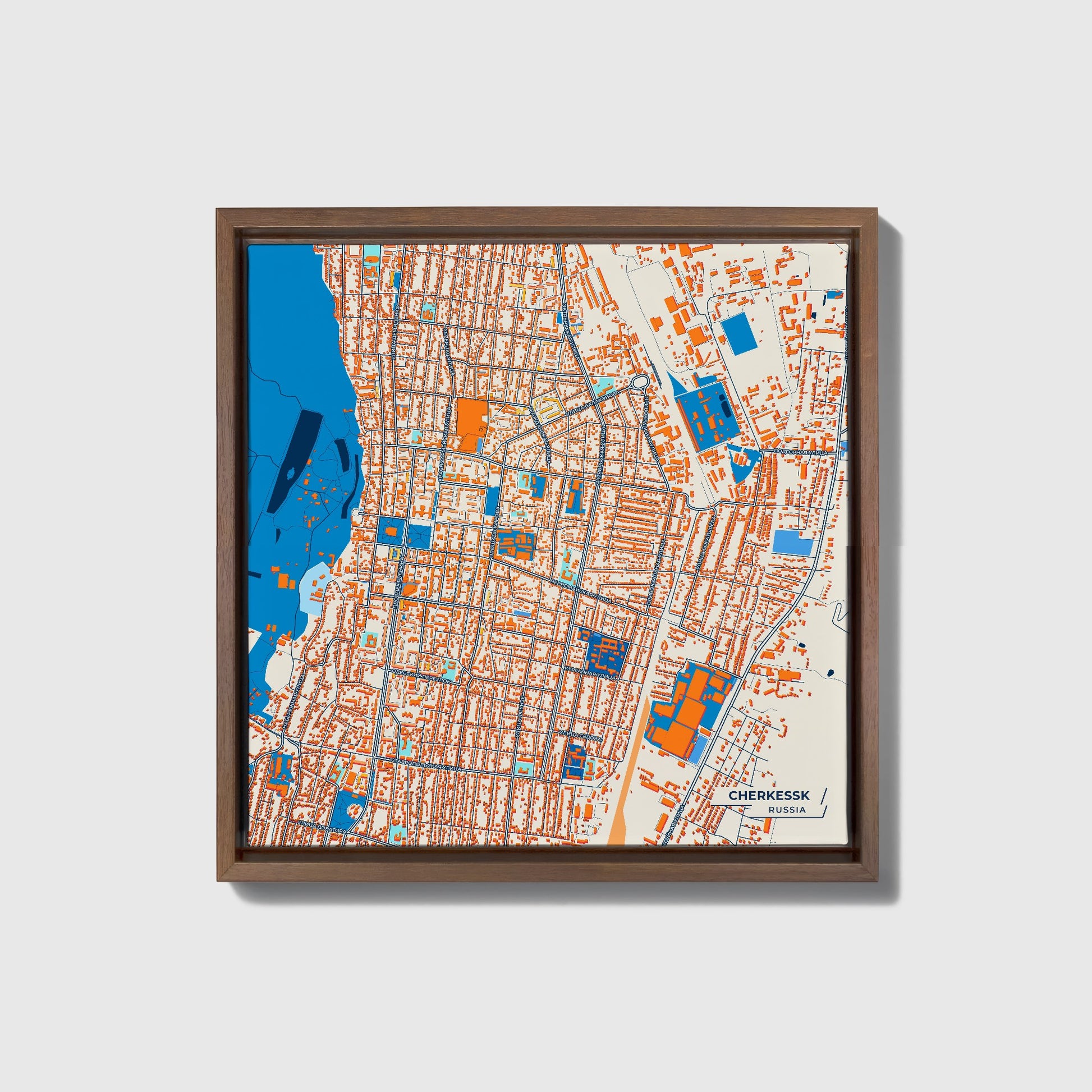 Черкесск Russia Colorful City Map Canvas Print • Dark Wooden Framed