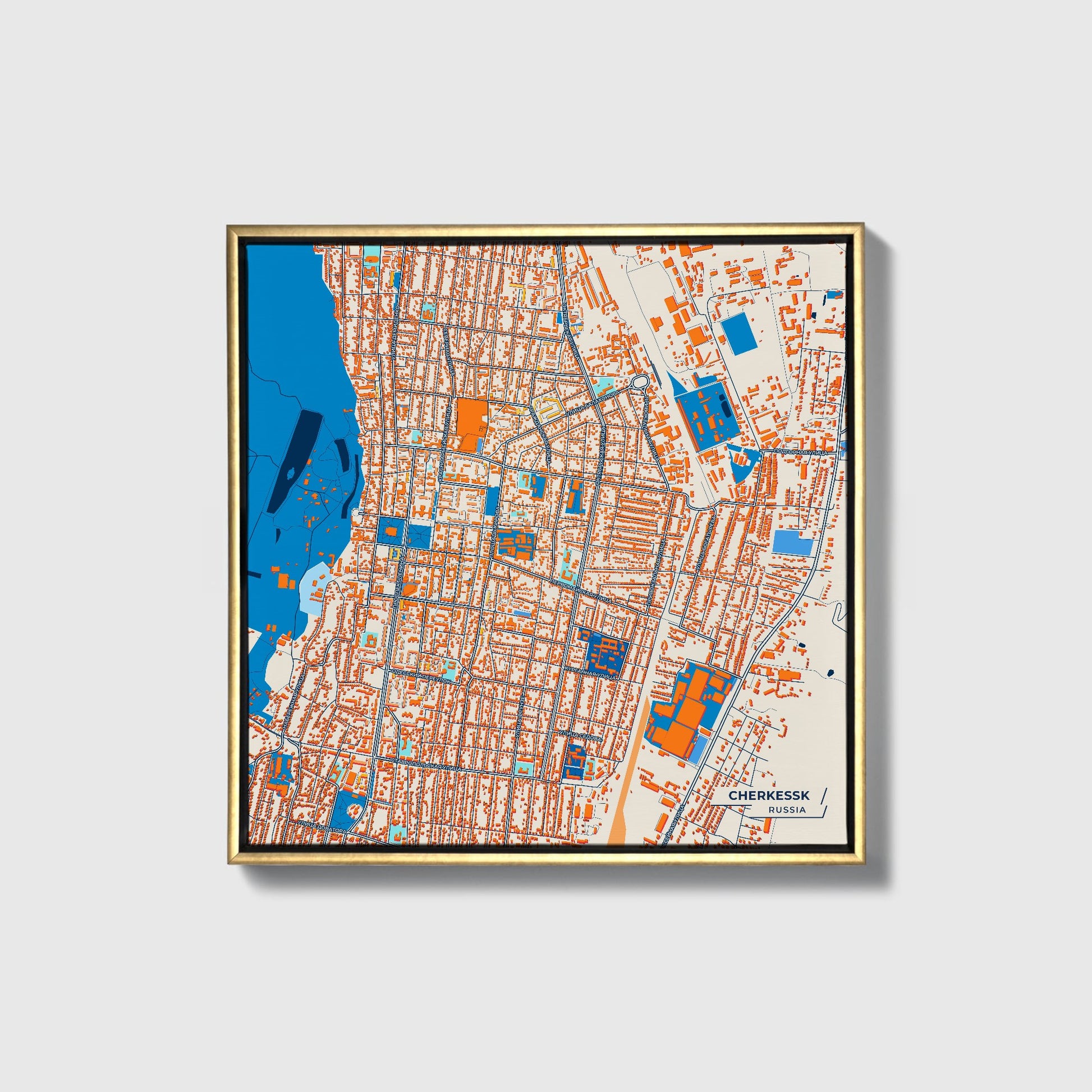 Черкесск Russia Colorful City Map Canvas Print • Gold Framed