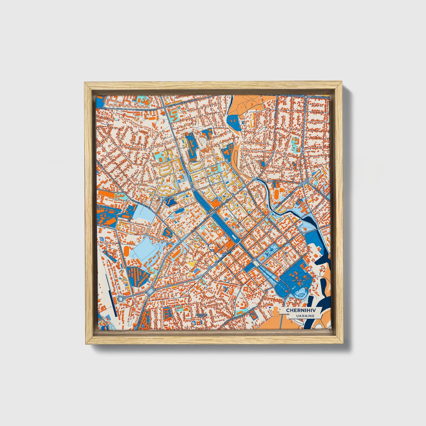 Чернихів Ukraine Colorful City Map Canvas Print • Natural Wooden Framed