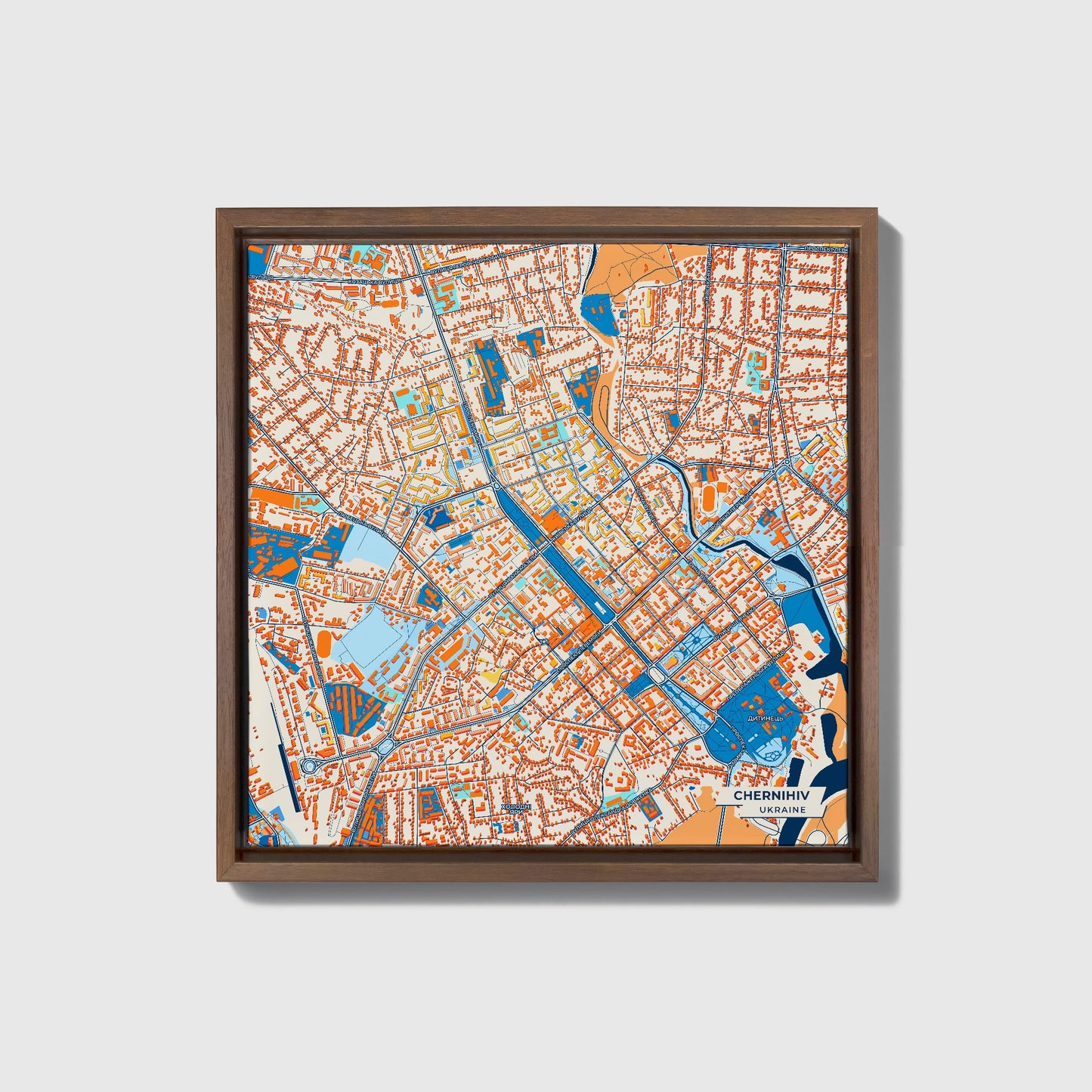 Чернихів Ukraine Colorful City Map Canvas Print • Dark Wooden Framed