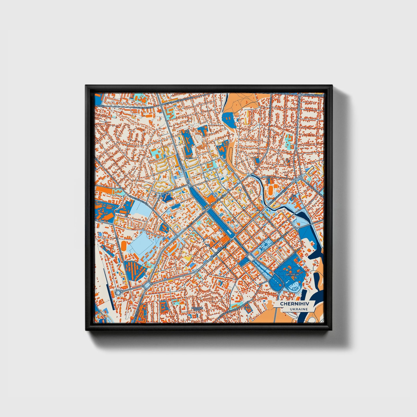 Чернихів Ukraine Colorful City Map Canvas Print • Black Framed