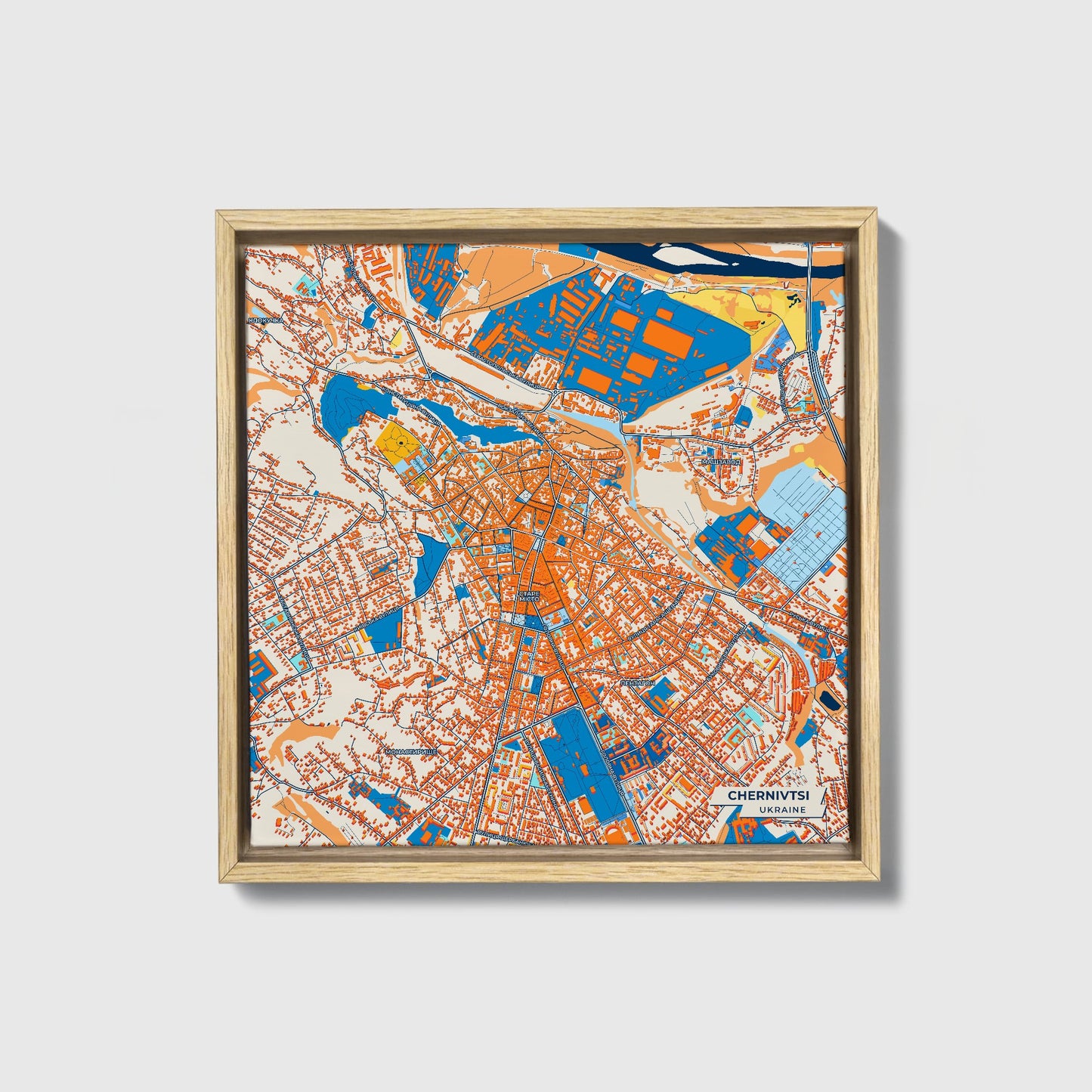 Чернівці Ukraine Colorful City Map Canvas Print • Natural Wooden Framed