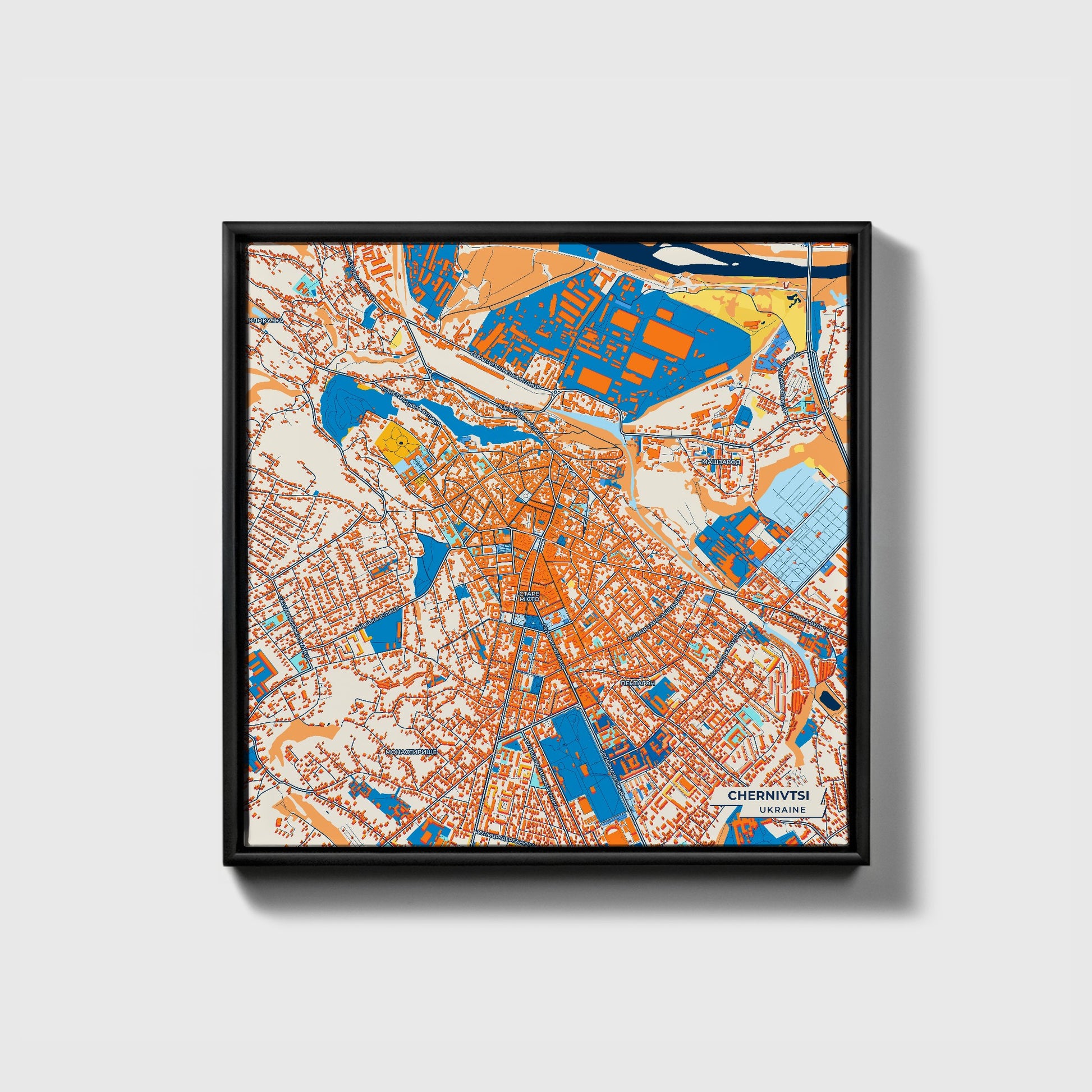 Чернівці Ukraine Colorful City Map Canvas Print • Black Framed