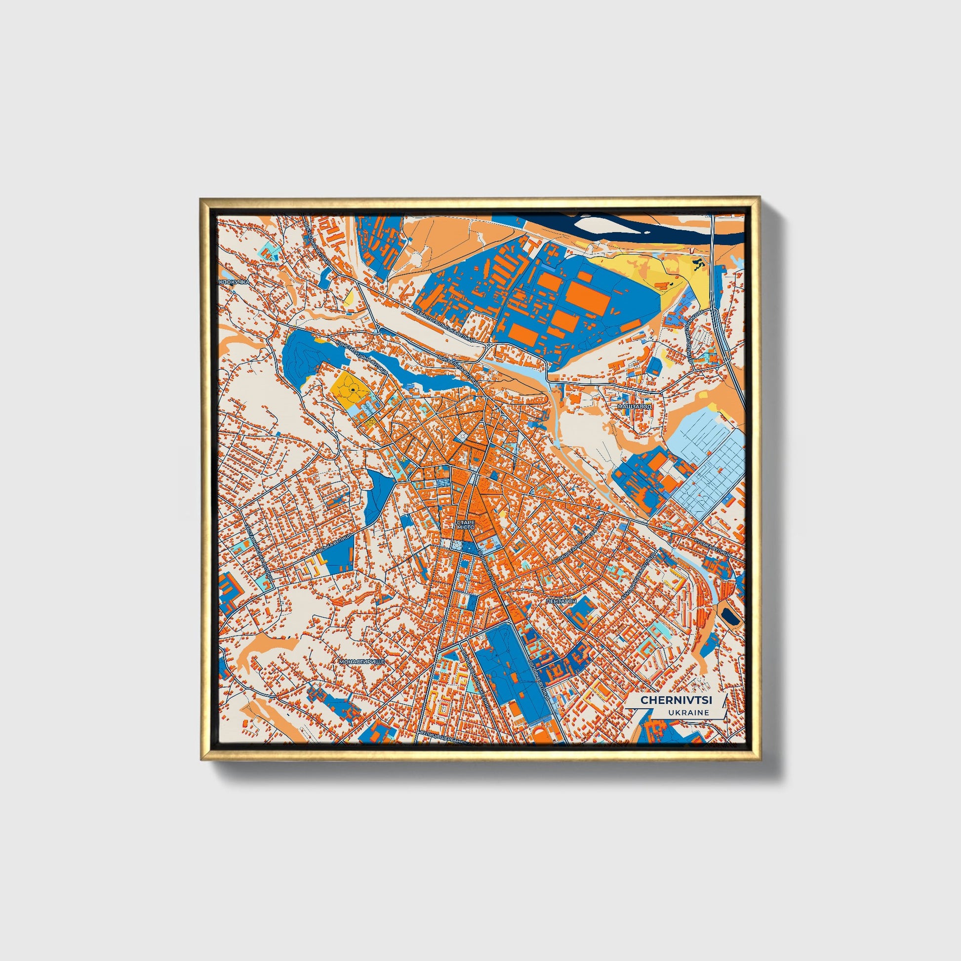 Чернівці Ukraine Colorful City Map Canvas Print • Gold Framed