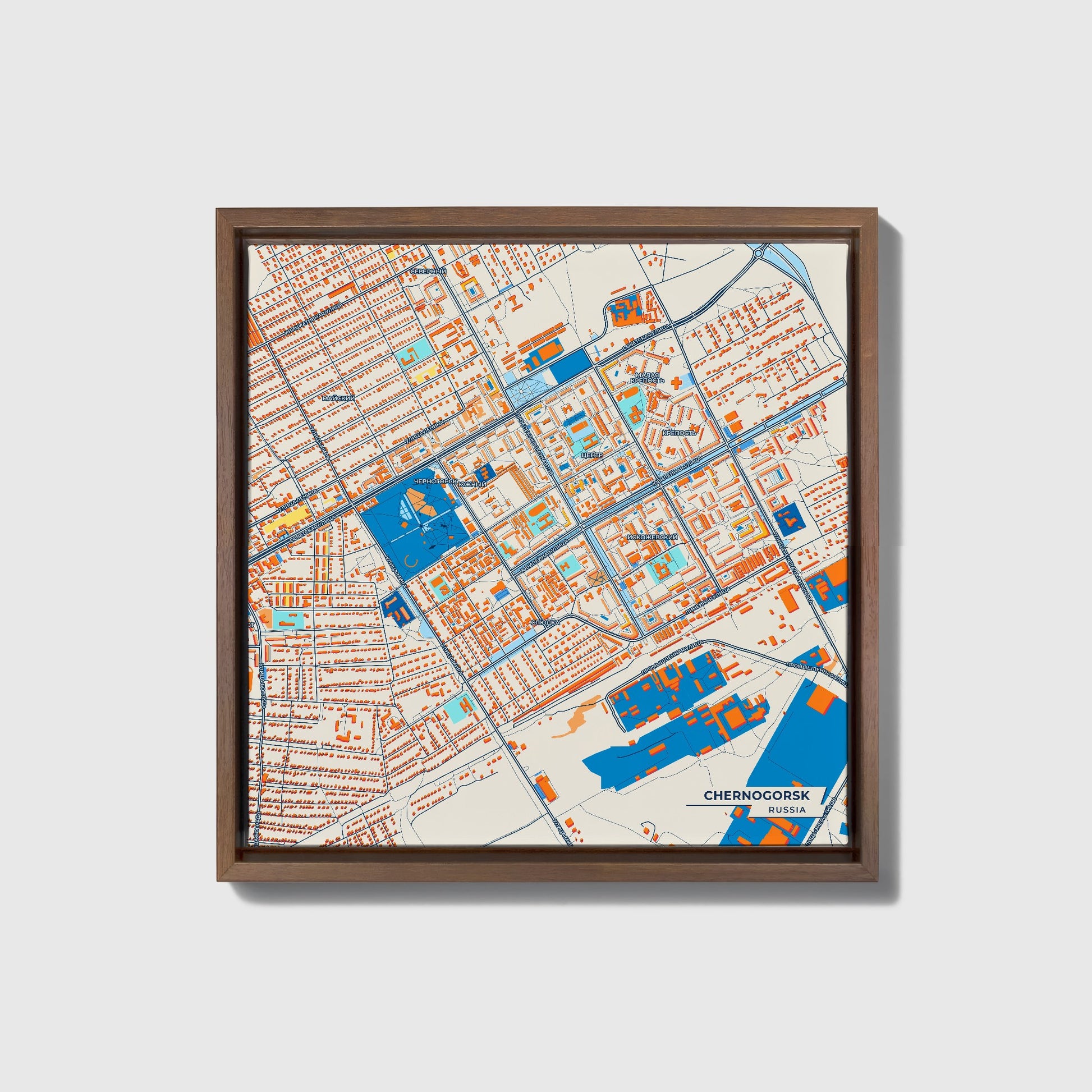 Черногорск Russia Colorful City Map Canvas Print • Dark Wooden Framed