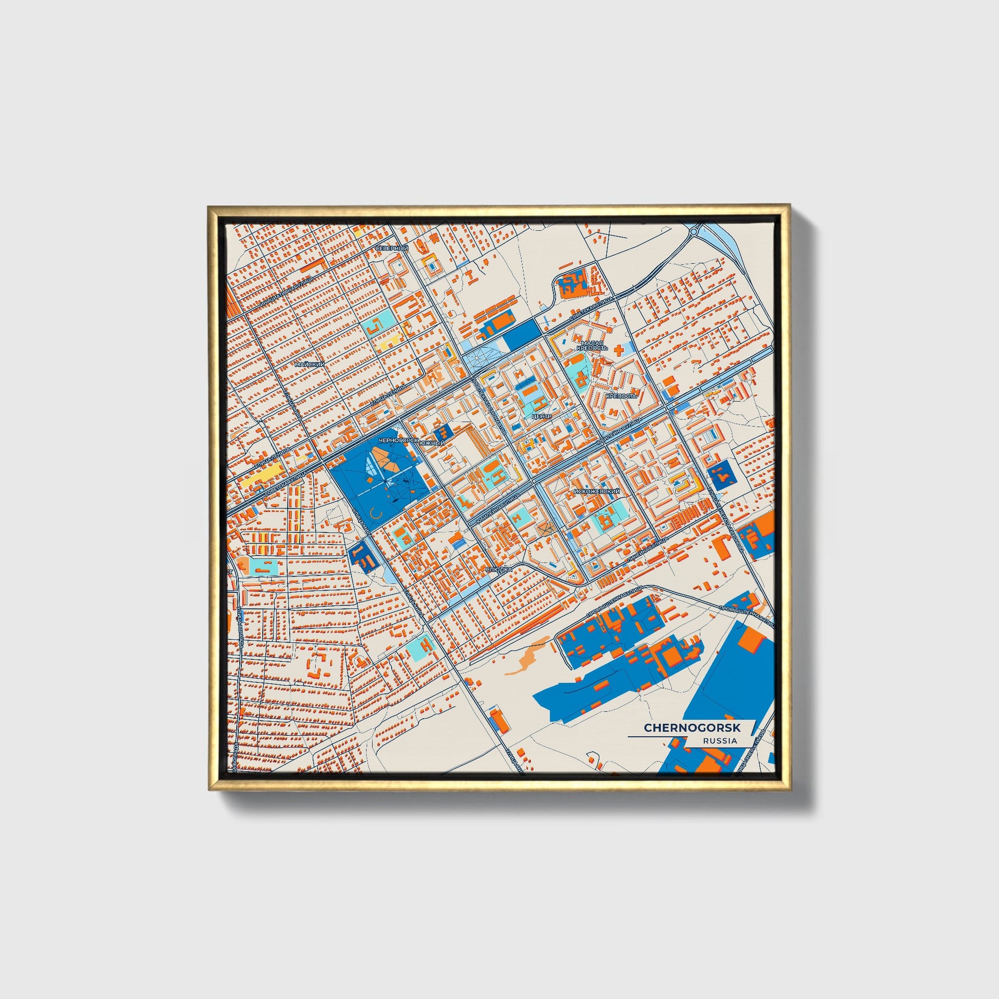 Черногорск Russia Colorful City Map Canvas Print • Gold Framed