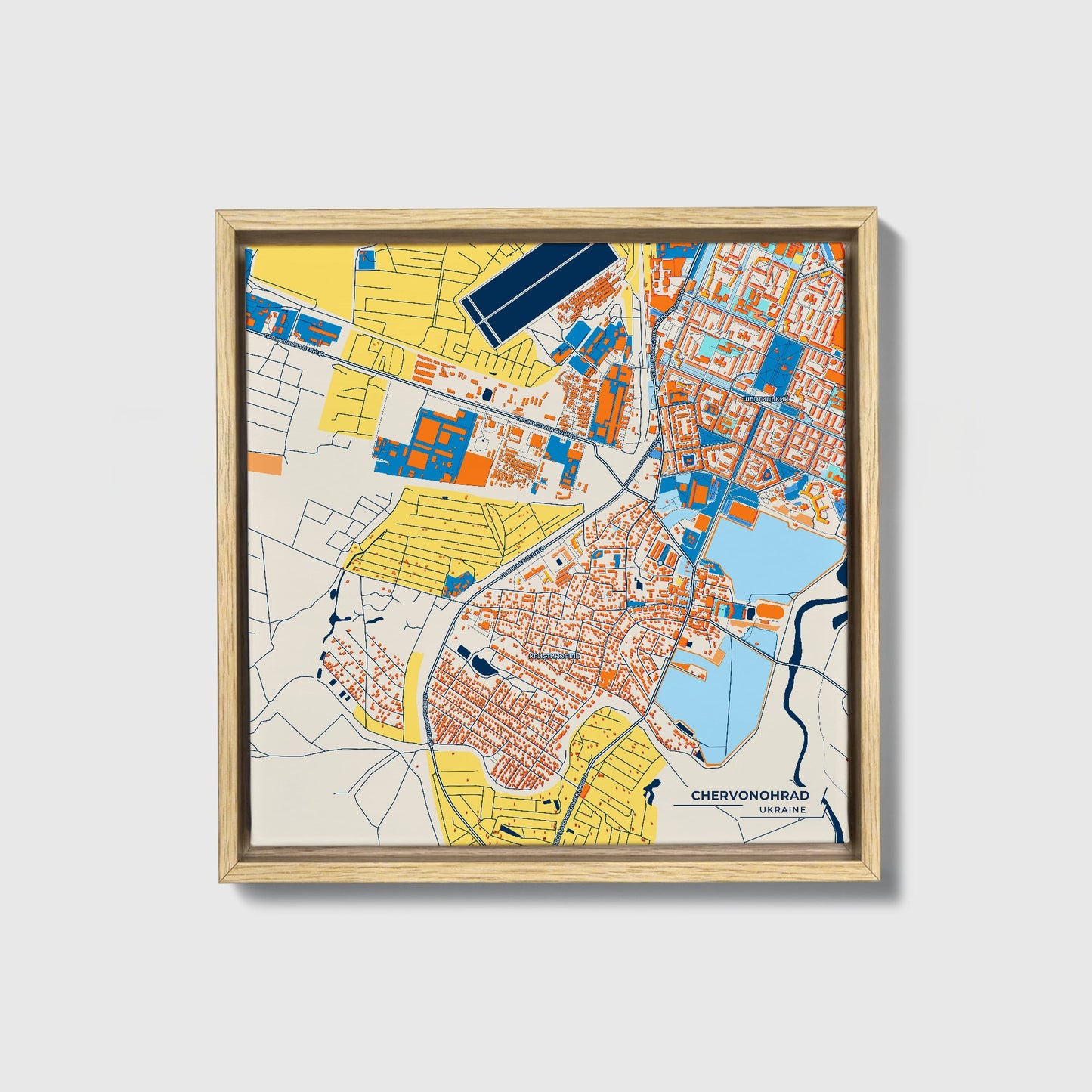 Червоноград Ukraine Colorful City Map Canvas Print • Natural Wooden Framed