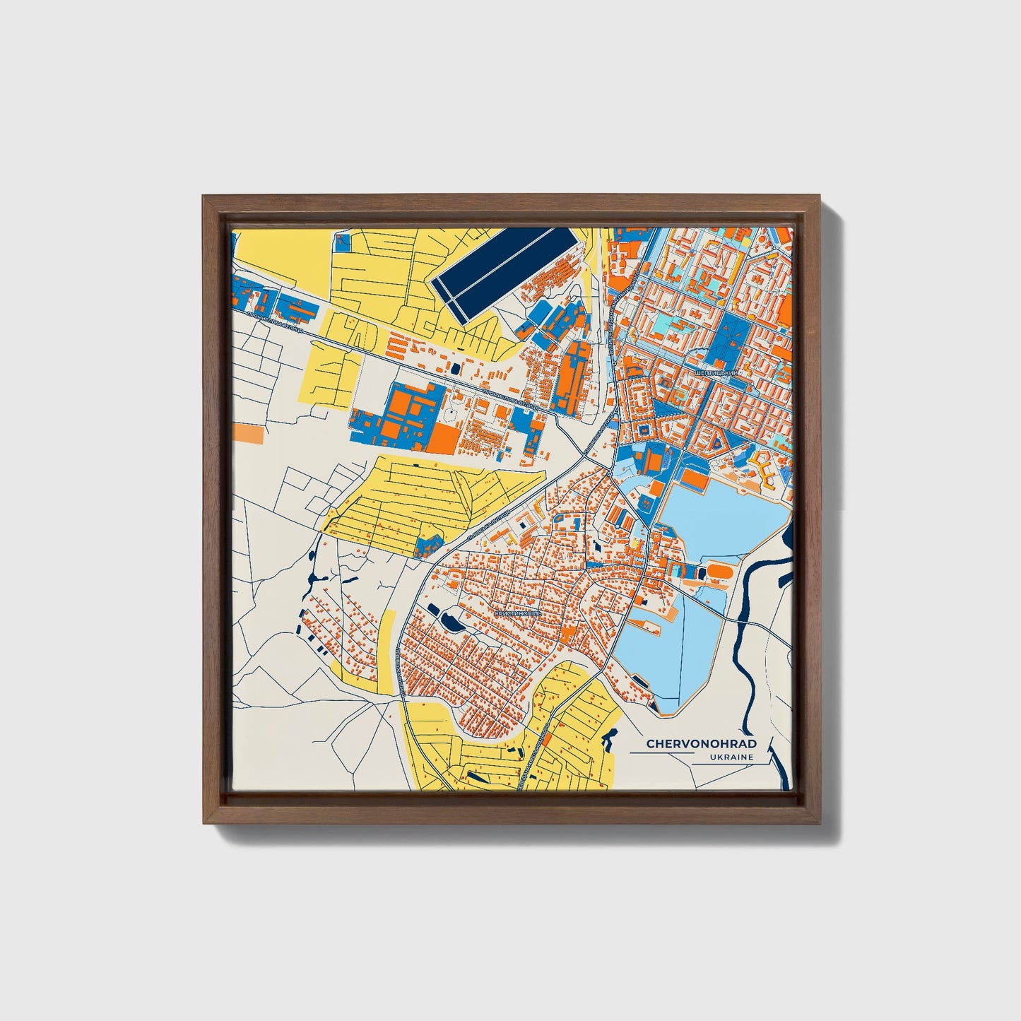 Червоноград Ukraine Colorful City Map Canvas Print • Dark Wooden Framed