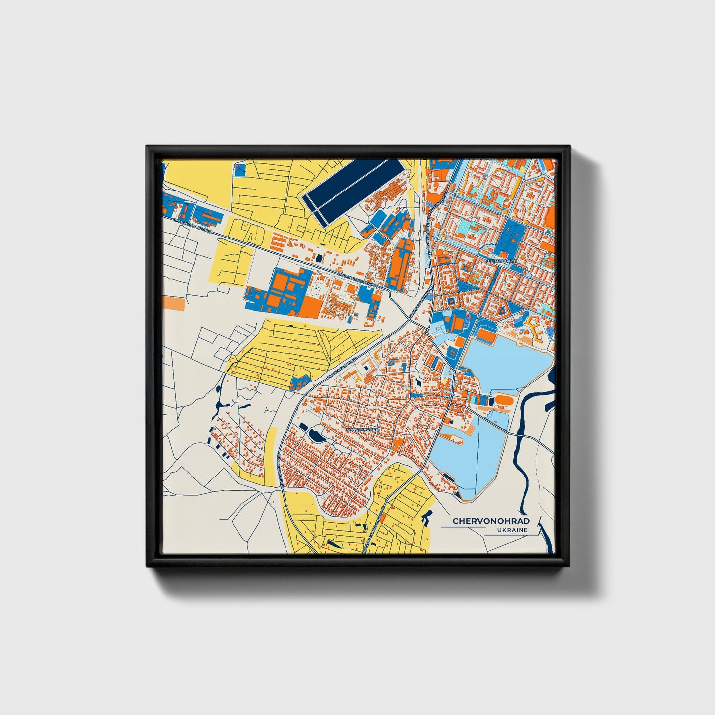 Червоноград Ukraine Colorful City Map Canvas Print • Black Framed
