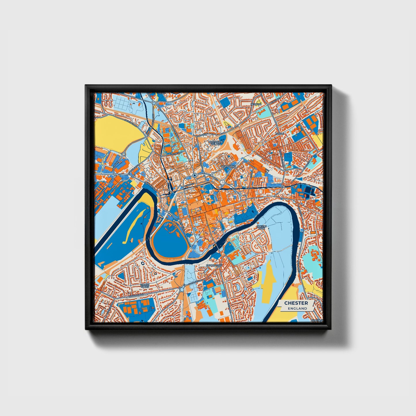 Chester England Colorful City Map Canvas Print • Black Framed