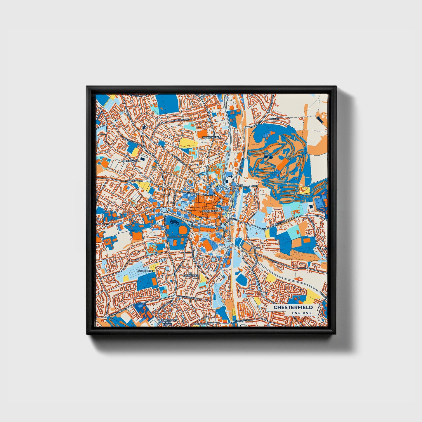 Chesterfield England Colorful City Map Canvas Print • Black Framed