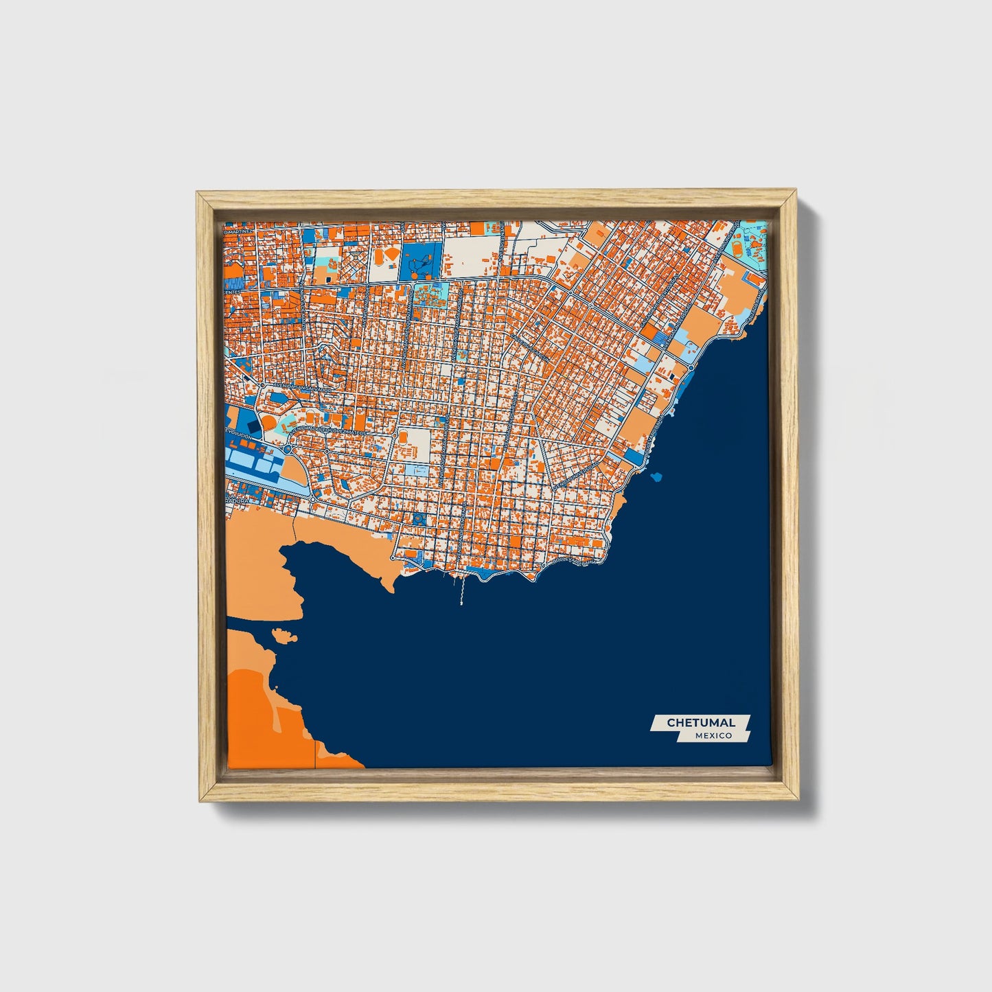 Chetumal Mexico Colorful City Map Canvas Print • Natural Wooden Framed