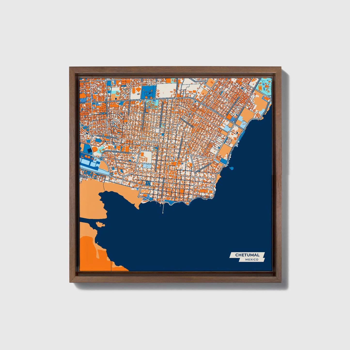 Chetumal Mexico Colorful City Map Canvas Print • Dark Wooden Framed