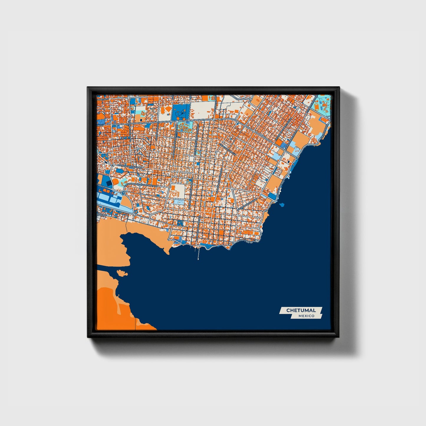 Chetumal Mexico Colorful City Map Canvas Print • Black Framed