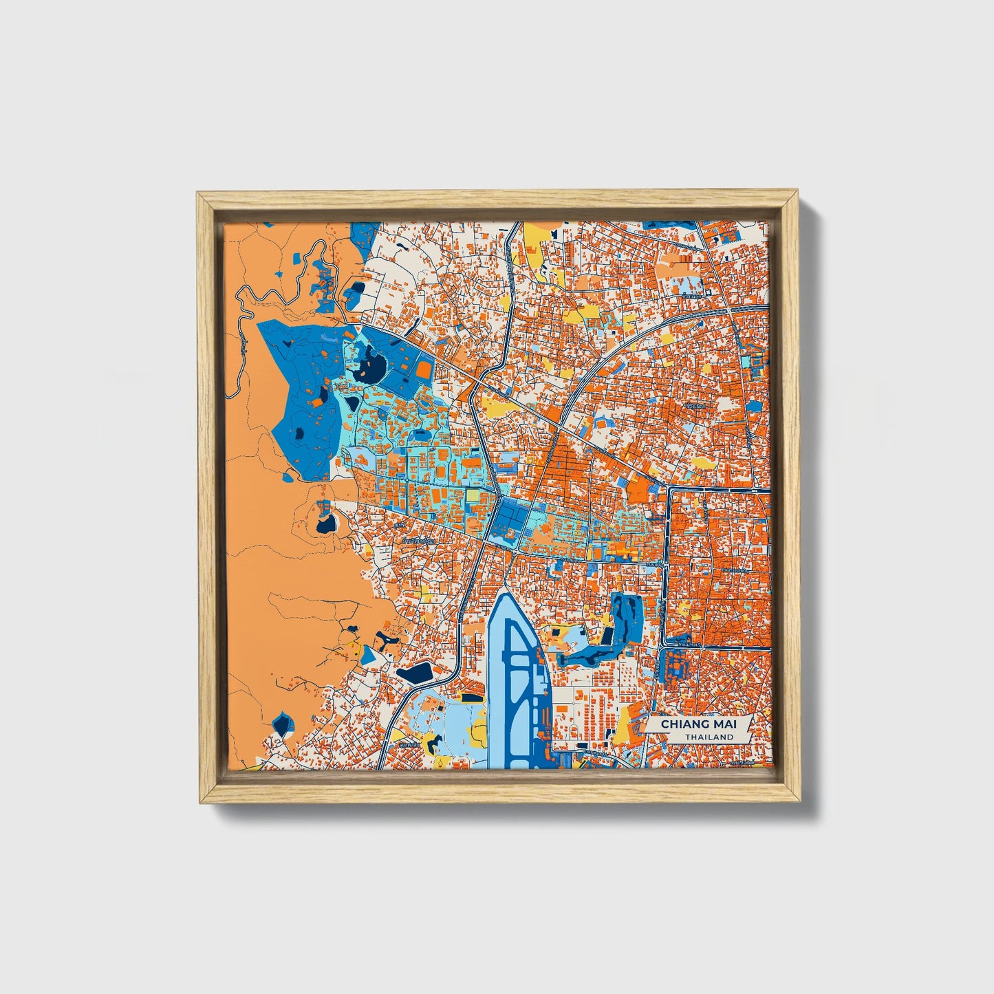 Chiang Mai Thailand Colorful City Map Canvas Print • Natural Wooden Framed