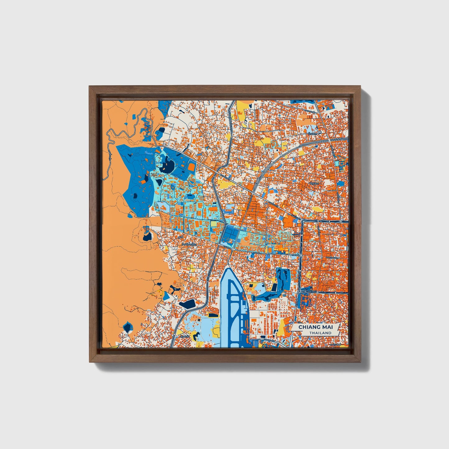 Chiang Mai Thailand Colorful City Map Canvas Print • Dark Wooden Framed