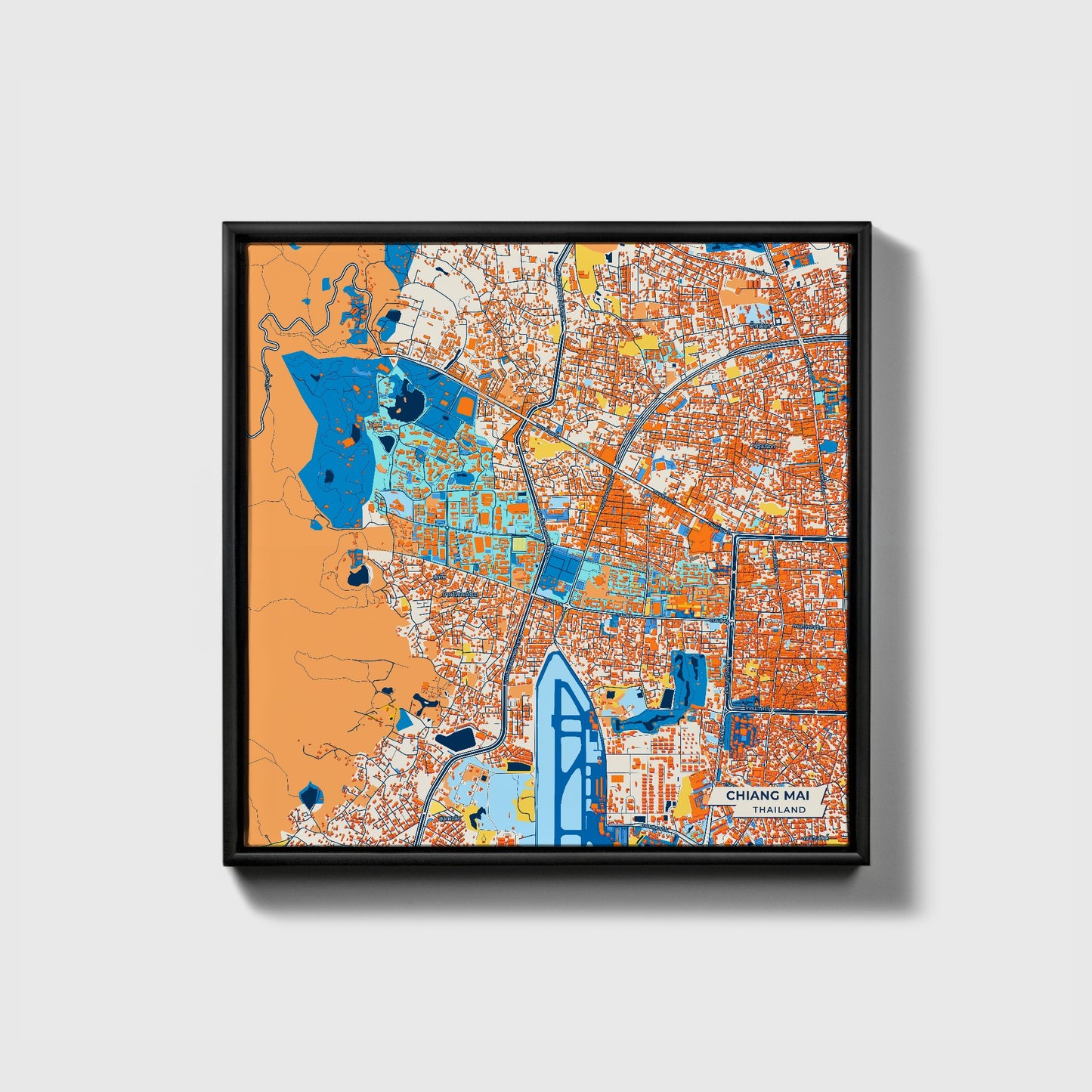 Chiang Mai Thailand Colorful City Map Canvas Print • Black Framed