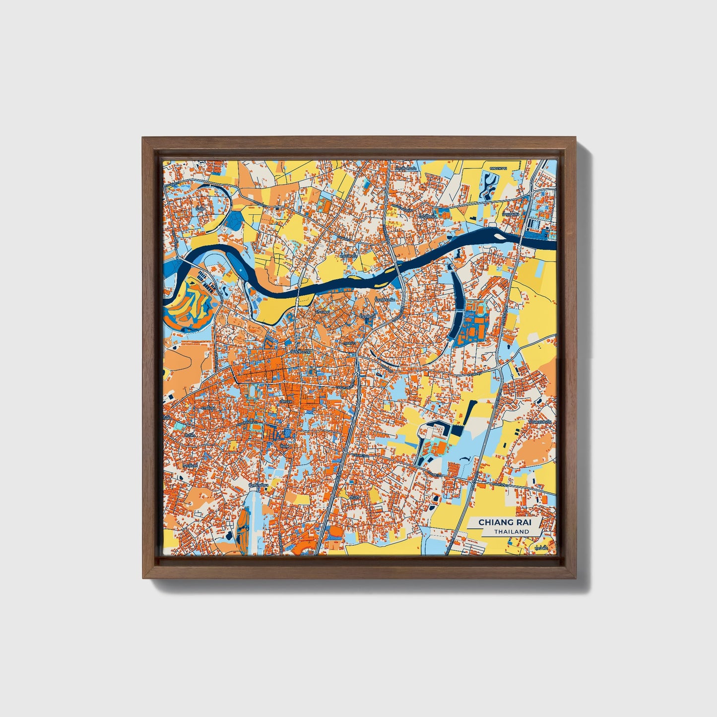 Chiang Rai Thailand Colorful City Map Canvas Print • Dark Wooden Framed