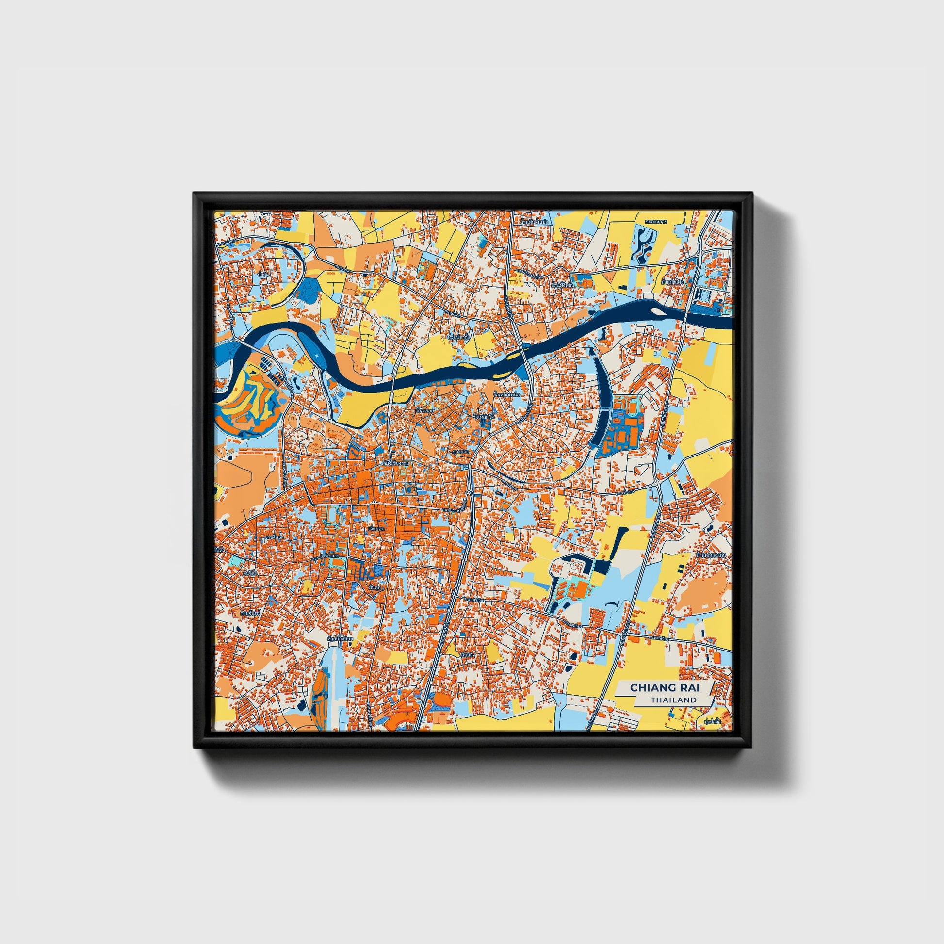 Chiang Rai Thailand Colorful City Map Canvas Print • Black Framed