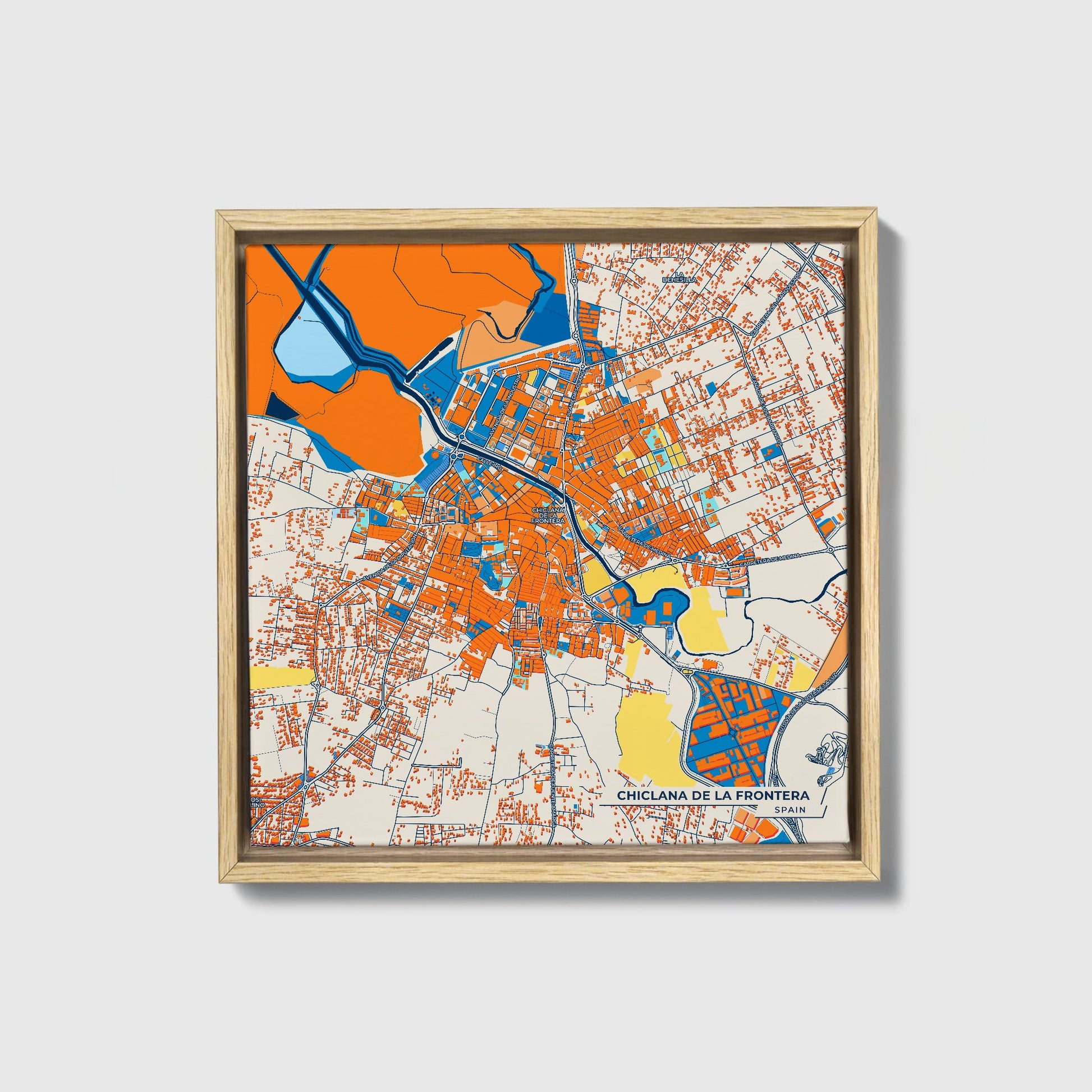 Chiclana De La Frontera Spain Colorful City Map Canvas Print • Natural Wooden Framed
