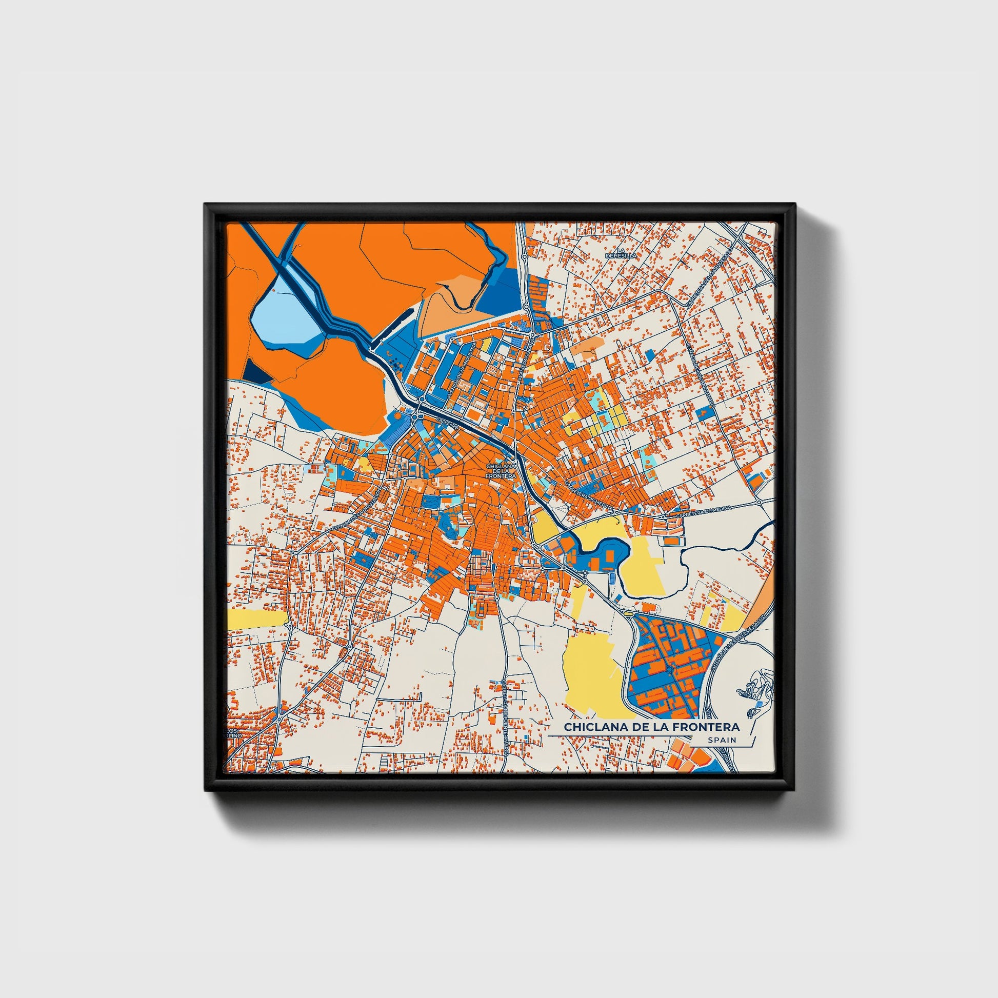 Chiclana De La Frontera Spain Colorful City Map Canvas Print • Black Framed
