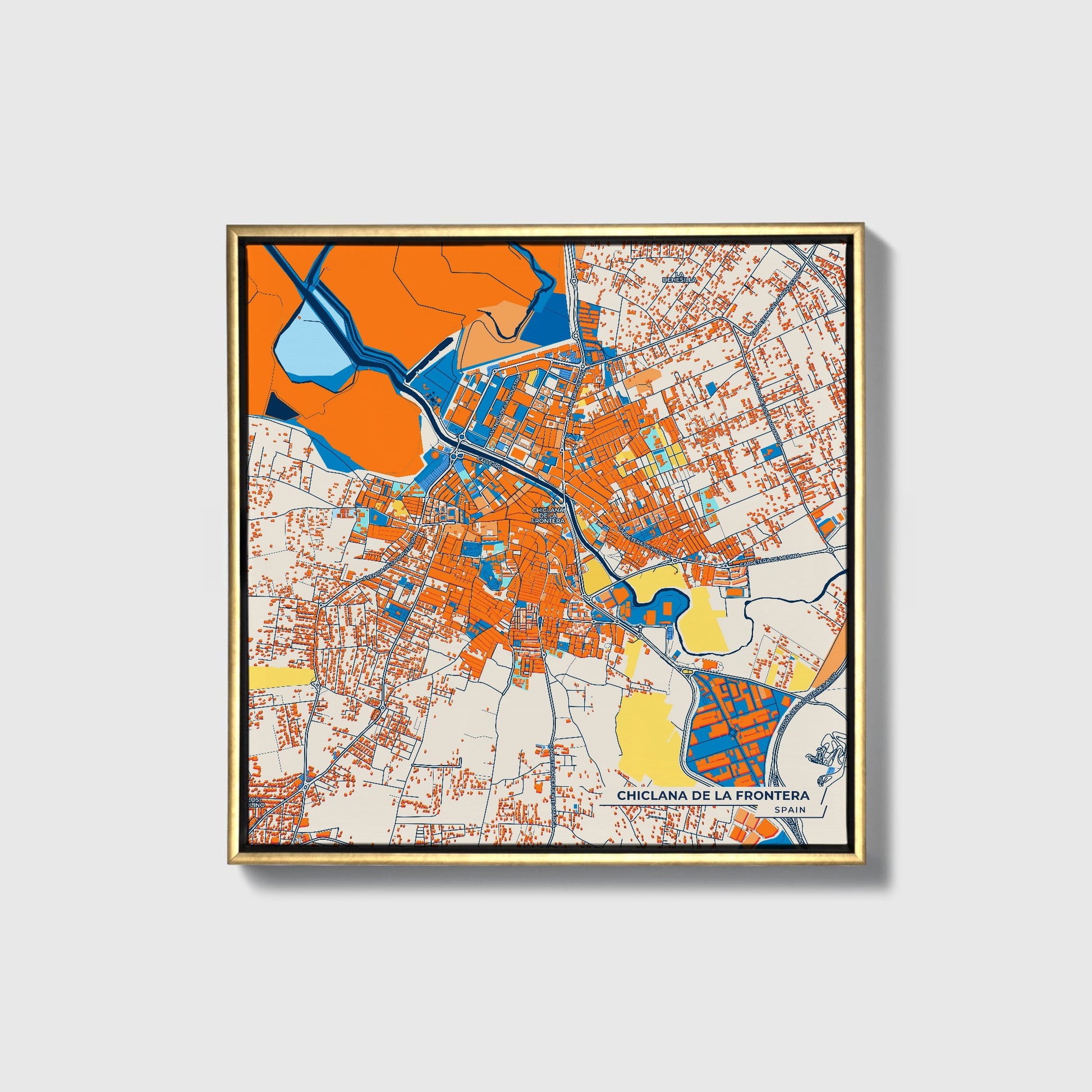 Chiclana De La Frontera Spain Colorful City Map Canvas Print • Gold Framed