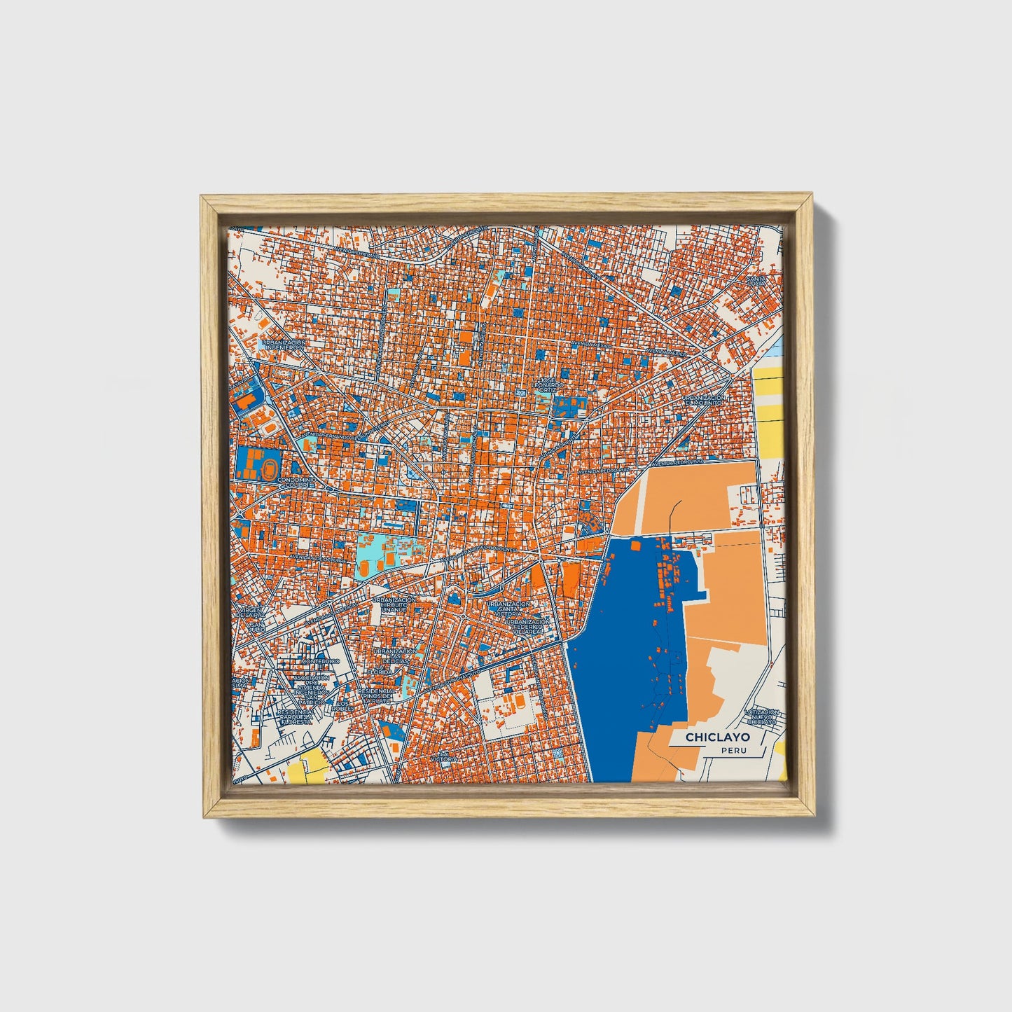 Chiclayo Peru Colorful City Map Canvas Print • Natural Wooden Framed