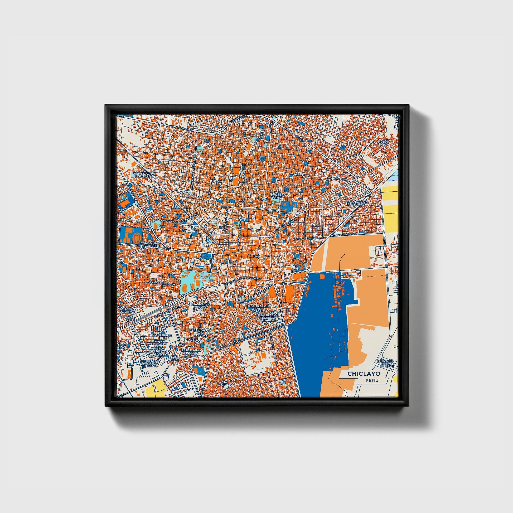 Chiclayo Peru Colorful City Map Canvas Print • Black Framed