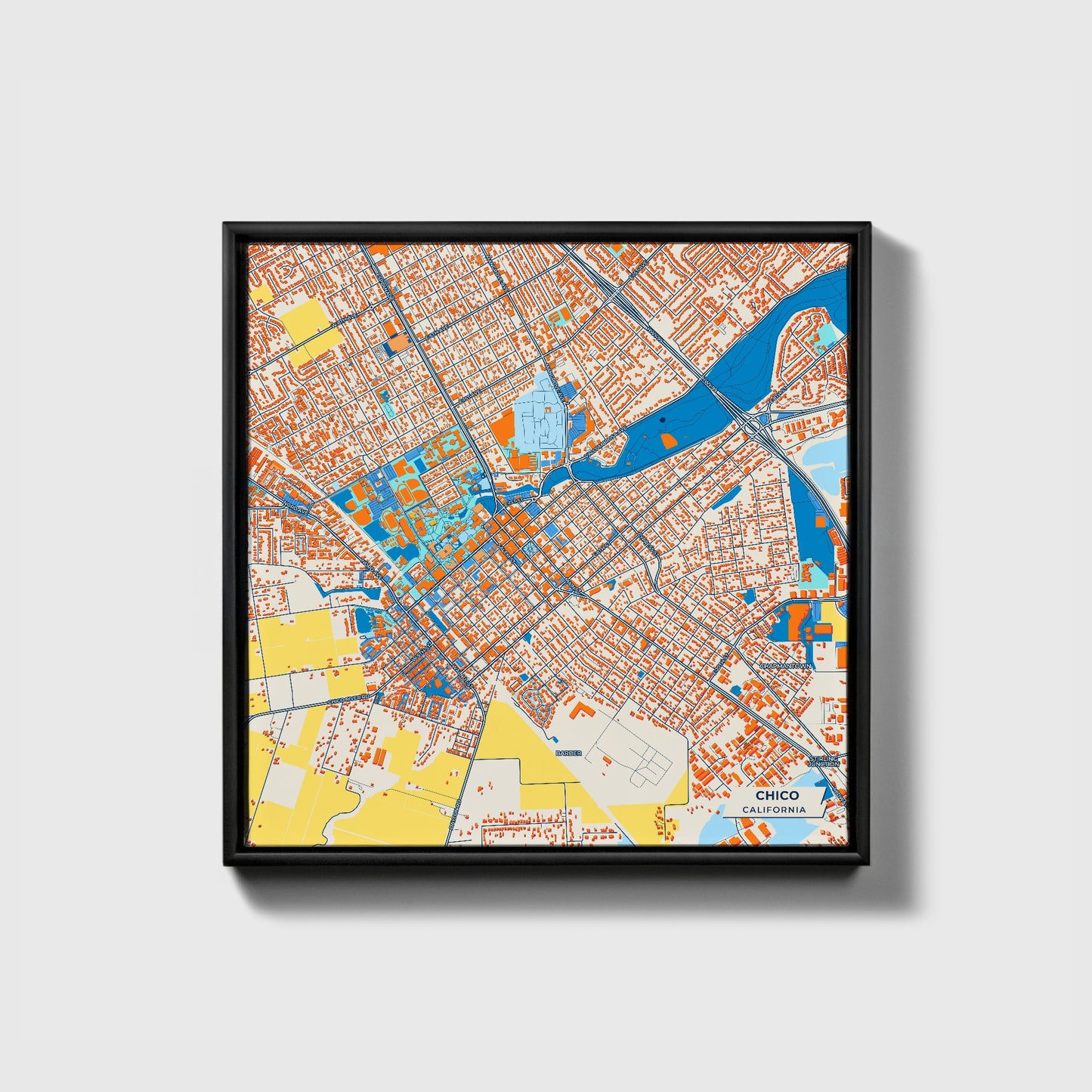 Chico California Colorful City Map Canvas Print • Black Framed